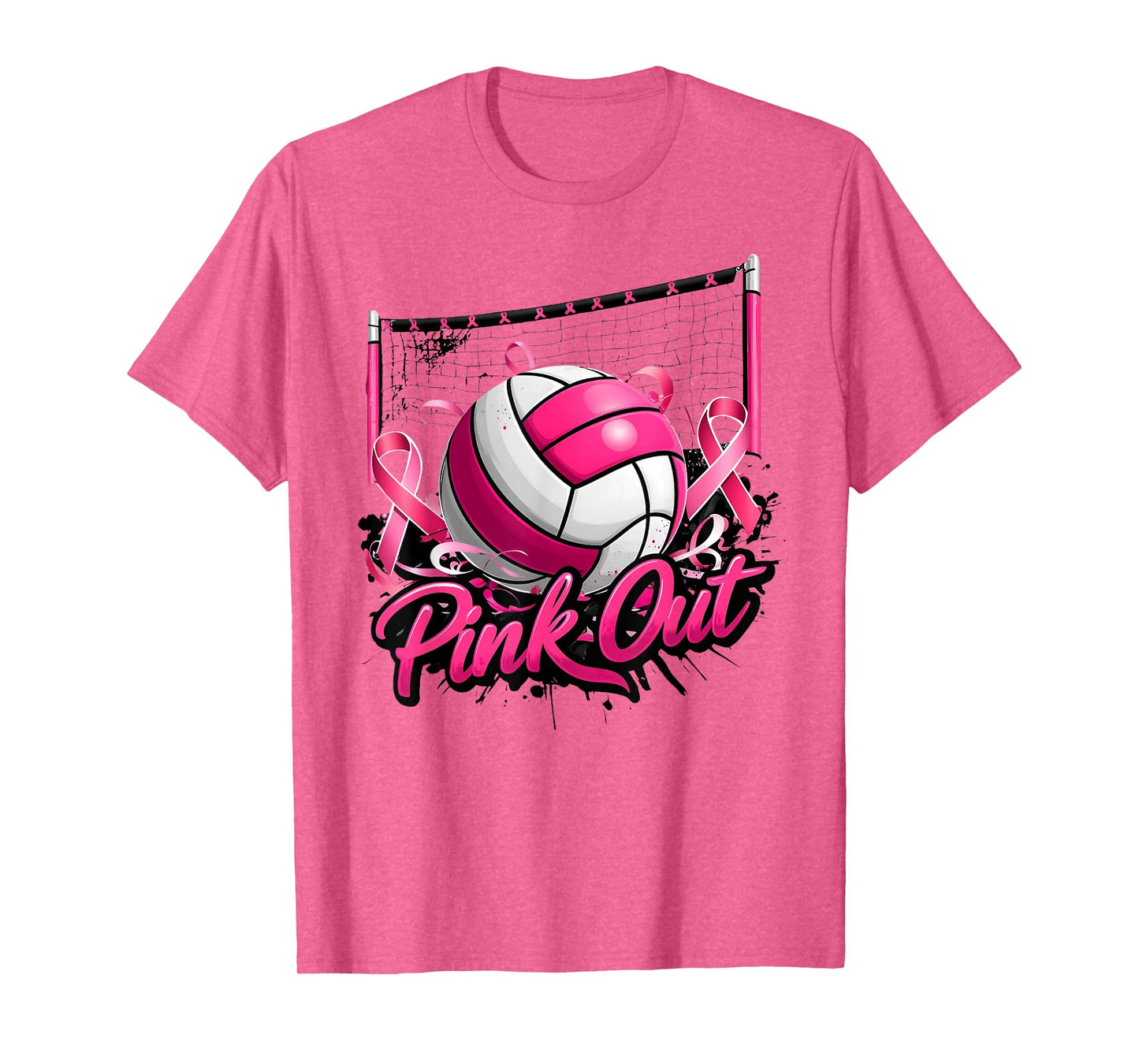 Pink Out Volleyball Breast Cancer Awareness Support Ribbon T-Shirt