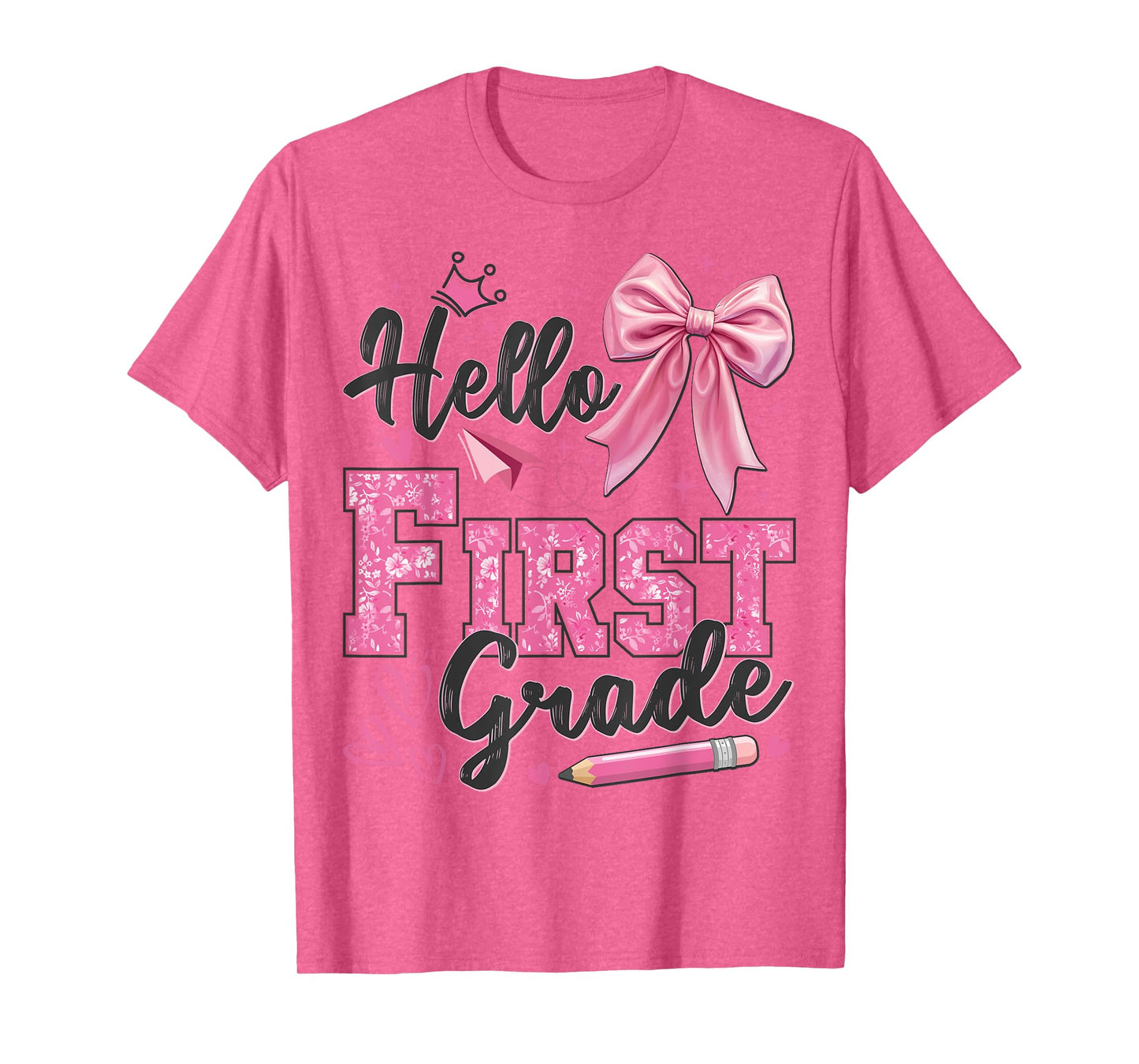 Hello First Grade First Day Of School Coquette Teacher Girl T-Shirt