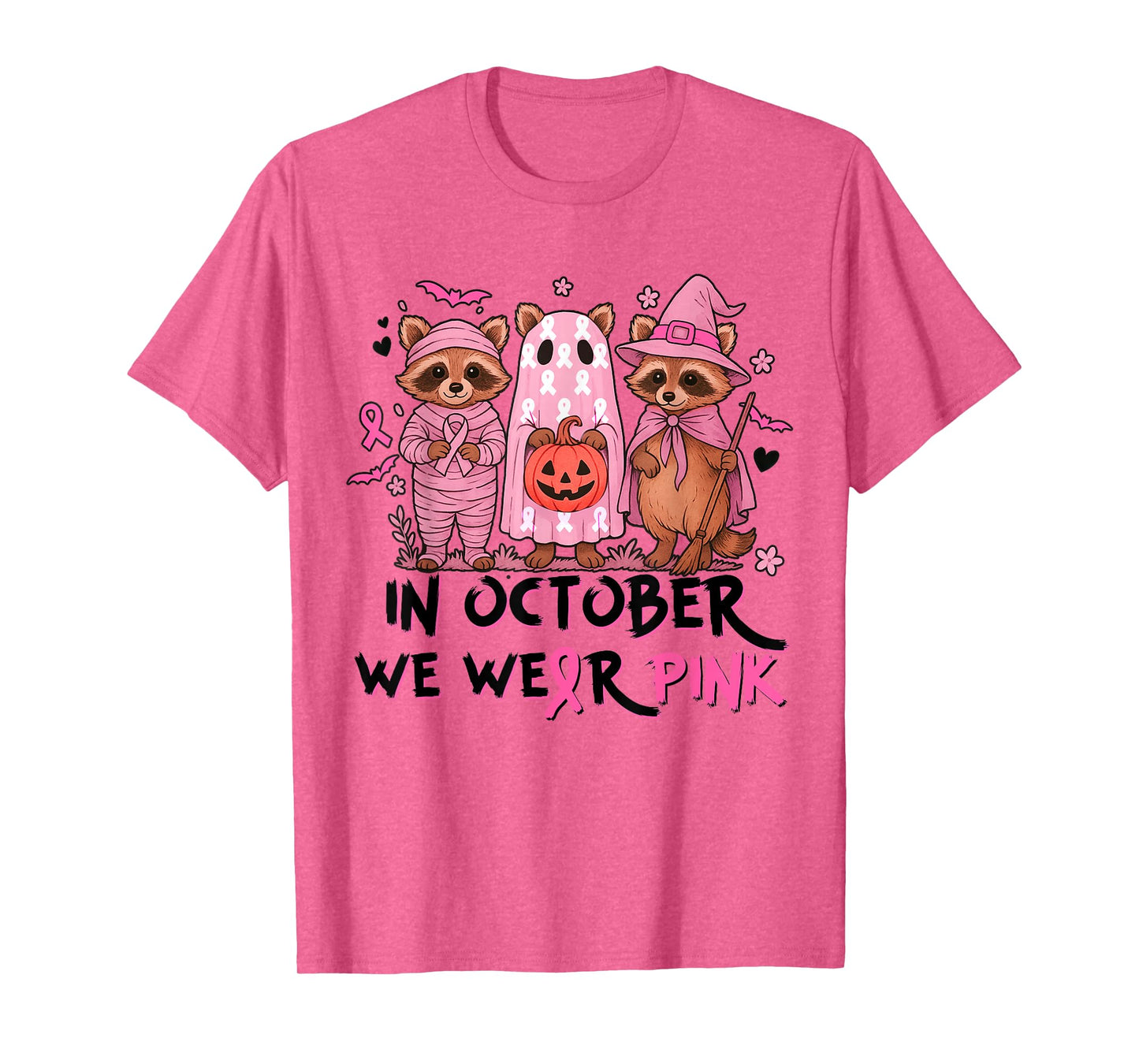 Racoon Halloween Pink Breast Cancer Awareness Men Womens Kid T-Shirt