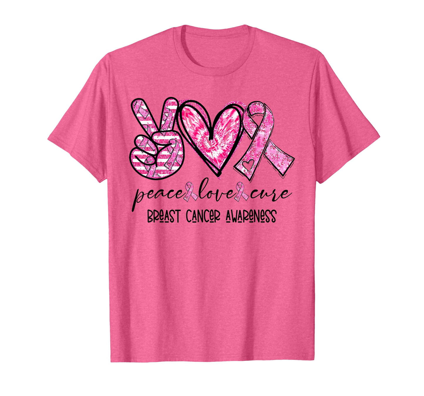 Peace Love Cure Breast Cancer Awareness Pink Ribbon T-Shirt