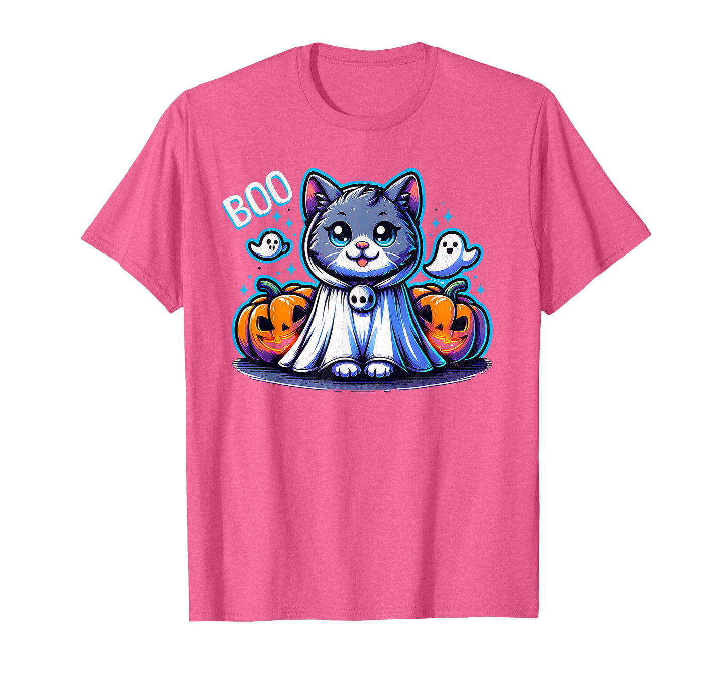 Ghost Cat Boo Funny Cat Pumpkin BOO Kitty Cat Halloween T-Shirt for Men Women Kids