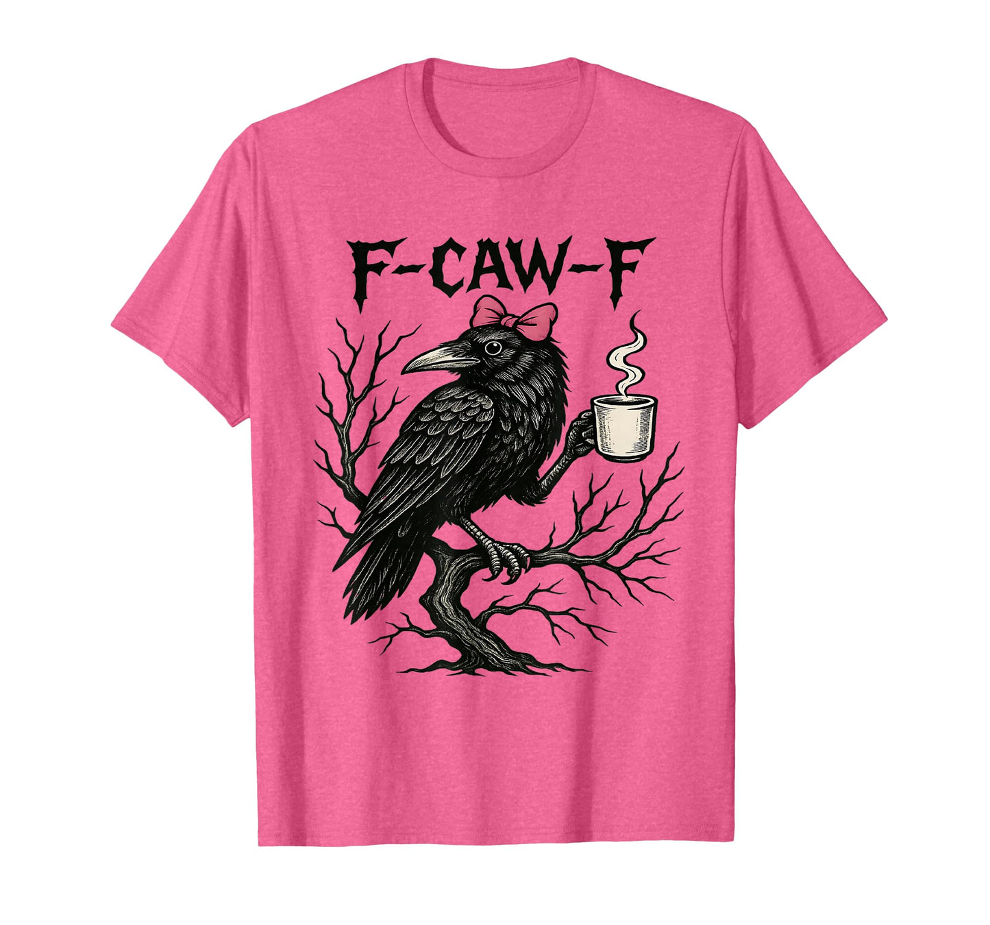 Black Crow Skull F-Caw-F Funny Retro Coquette Bow Halloween T-Shirt