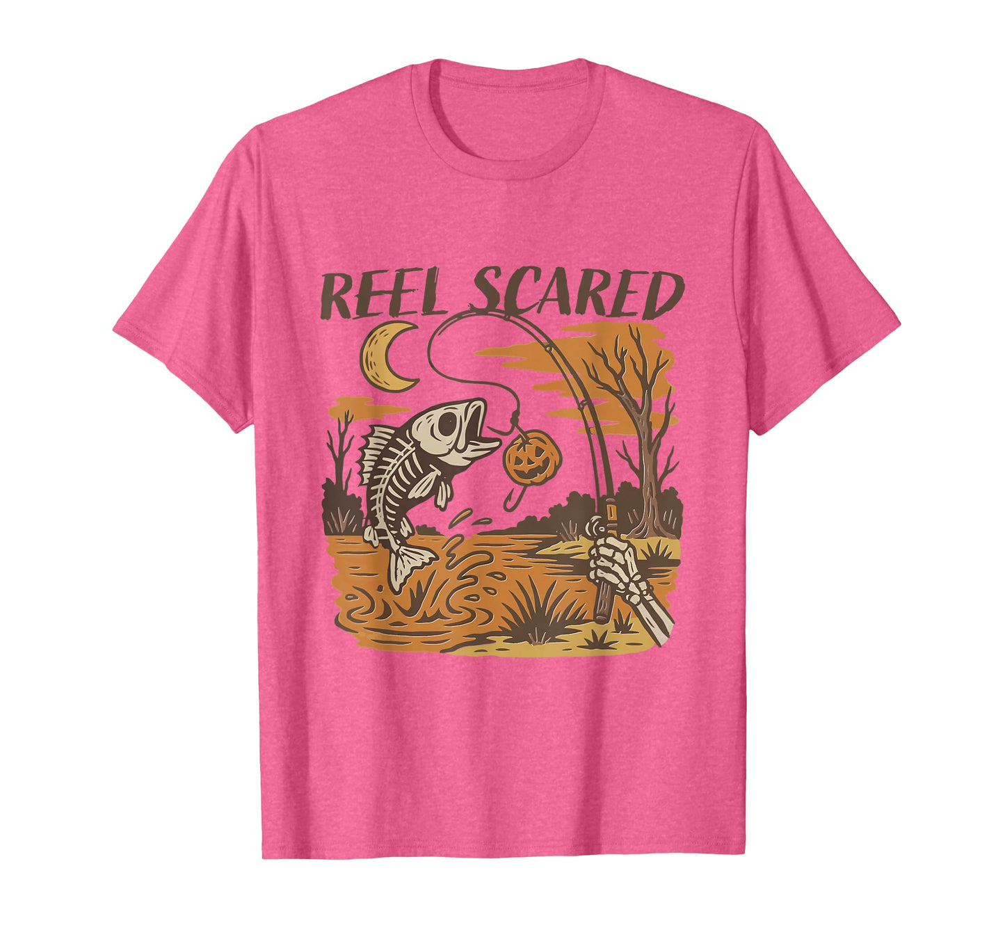 Reel Scared Halloween Fishing Funny Skeleton Fisherman T-Shirt