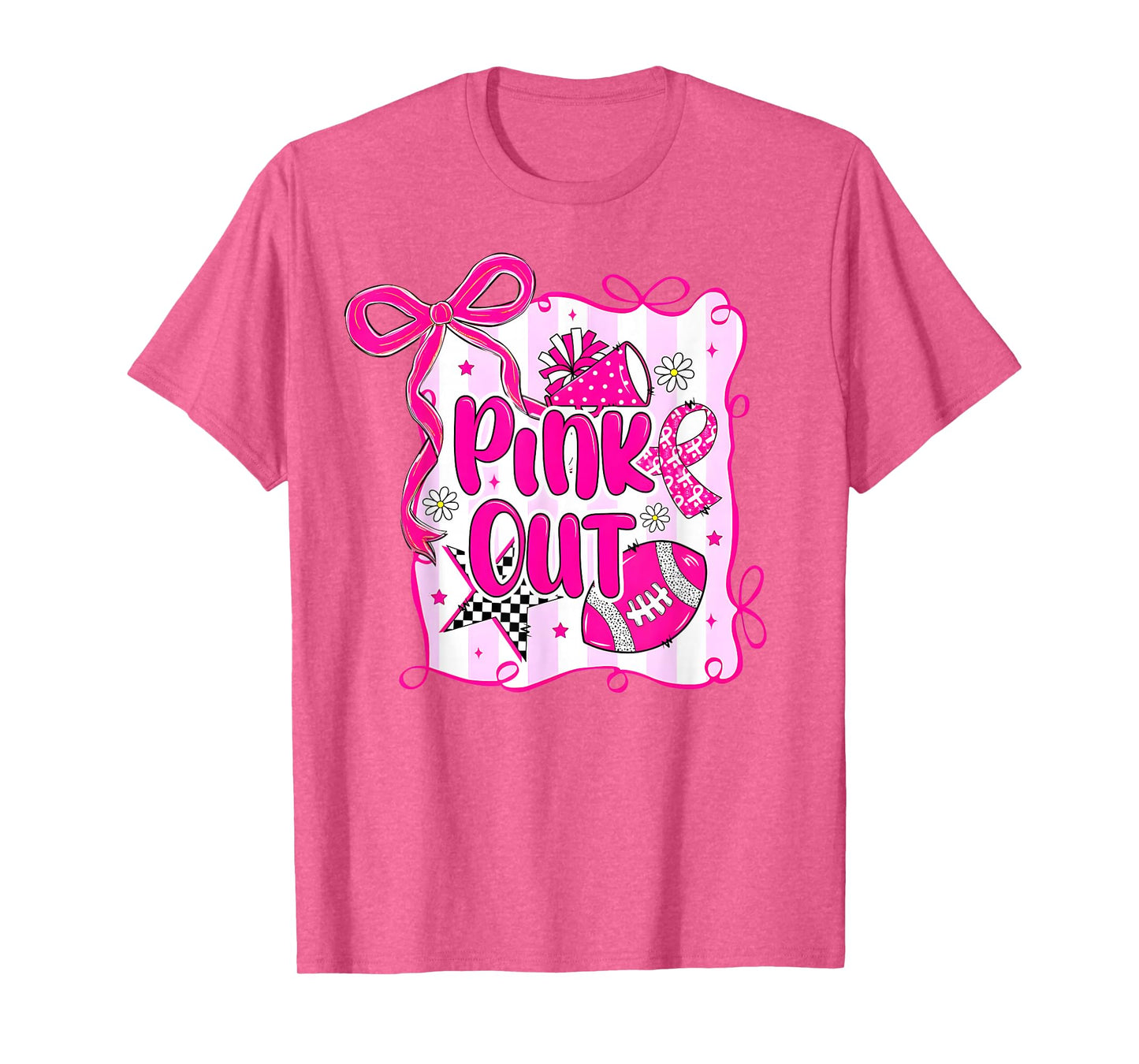 Pink Out Breast Cancer Football Coquette Bow Mom Girls Women T-Shirt