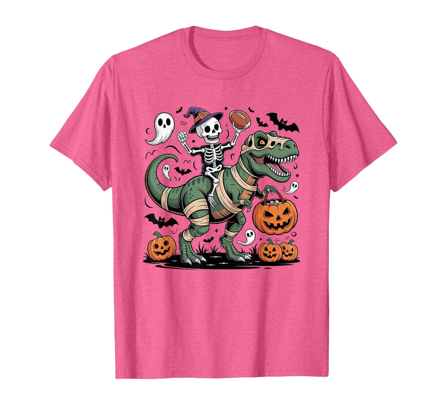Football Skeleton Riding Mummy Dinosaur T-Rex Halloween Boys T-Shirt
