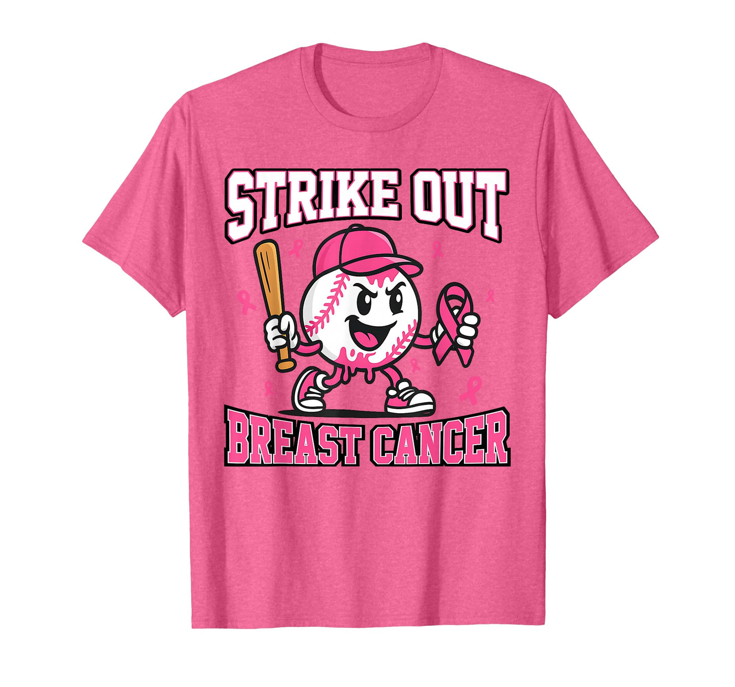Strike Out Breast Cancer Baseball Ice Cream Drip Pink Ribbon T-Shirt