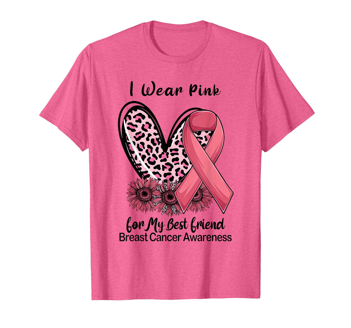 I Wear Pink For My Best Friend Ribbon Leopard Heart T-Shirt