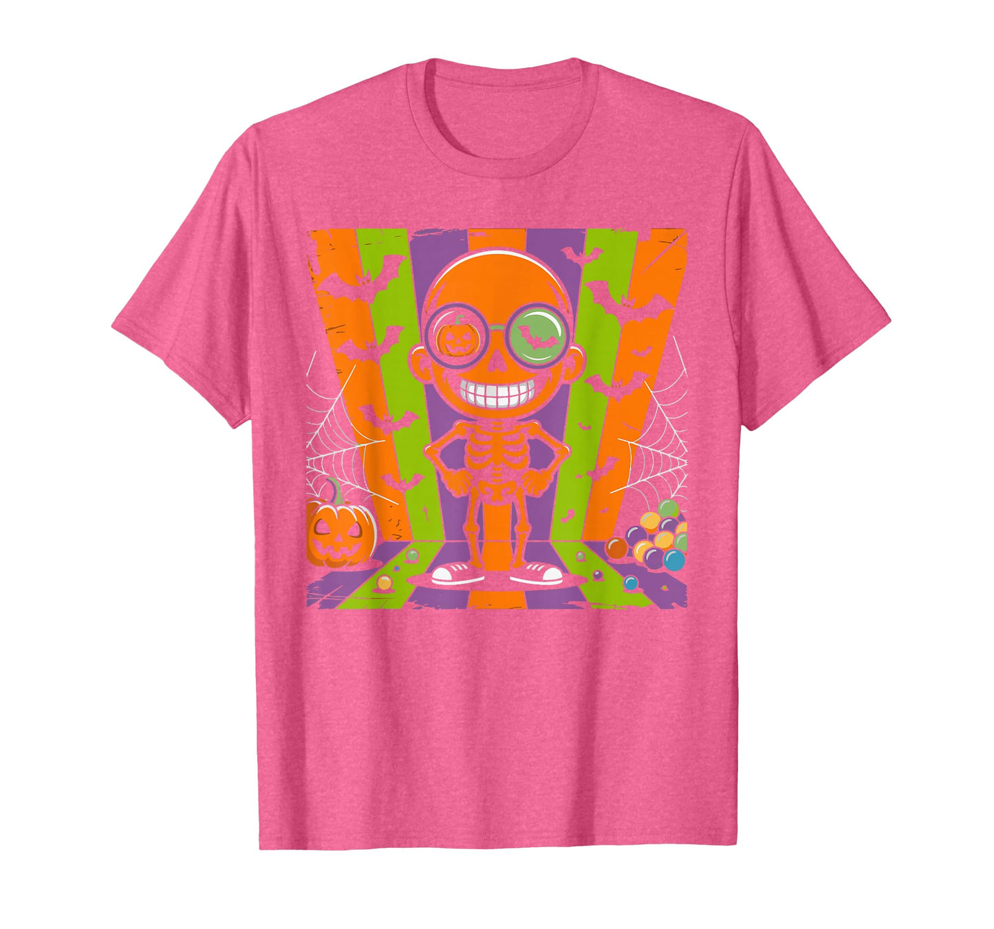 Funny Retro Skeleton with Candy Pumpkin Glasses Halloween T-Shirt