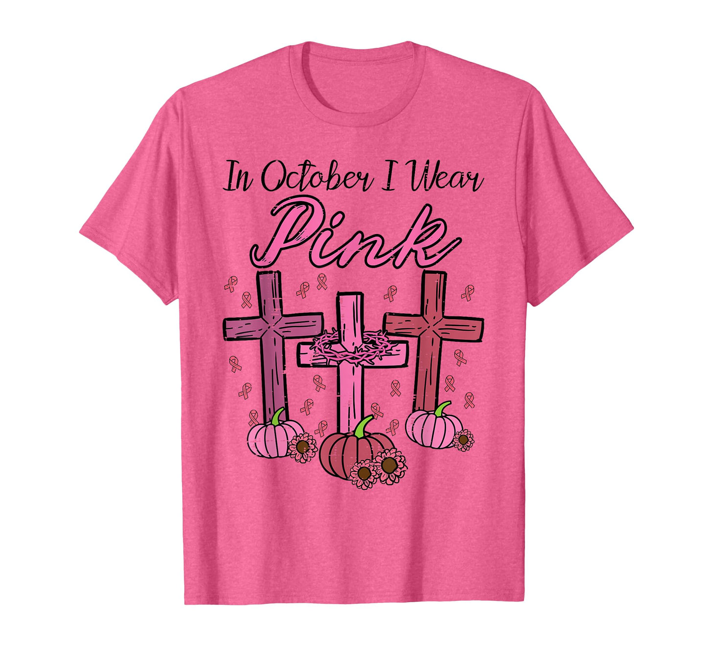 Breast Cancer Cross Pumpkin October Wear Pink Women Men Kids T-Shirt