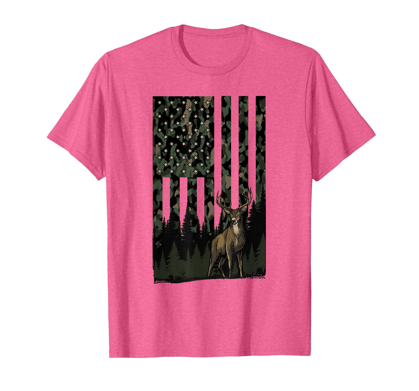 Camo Deer American Flag Patriotic Hunting Graphic USA Flag T-Shirt