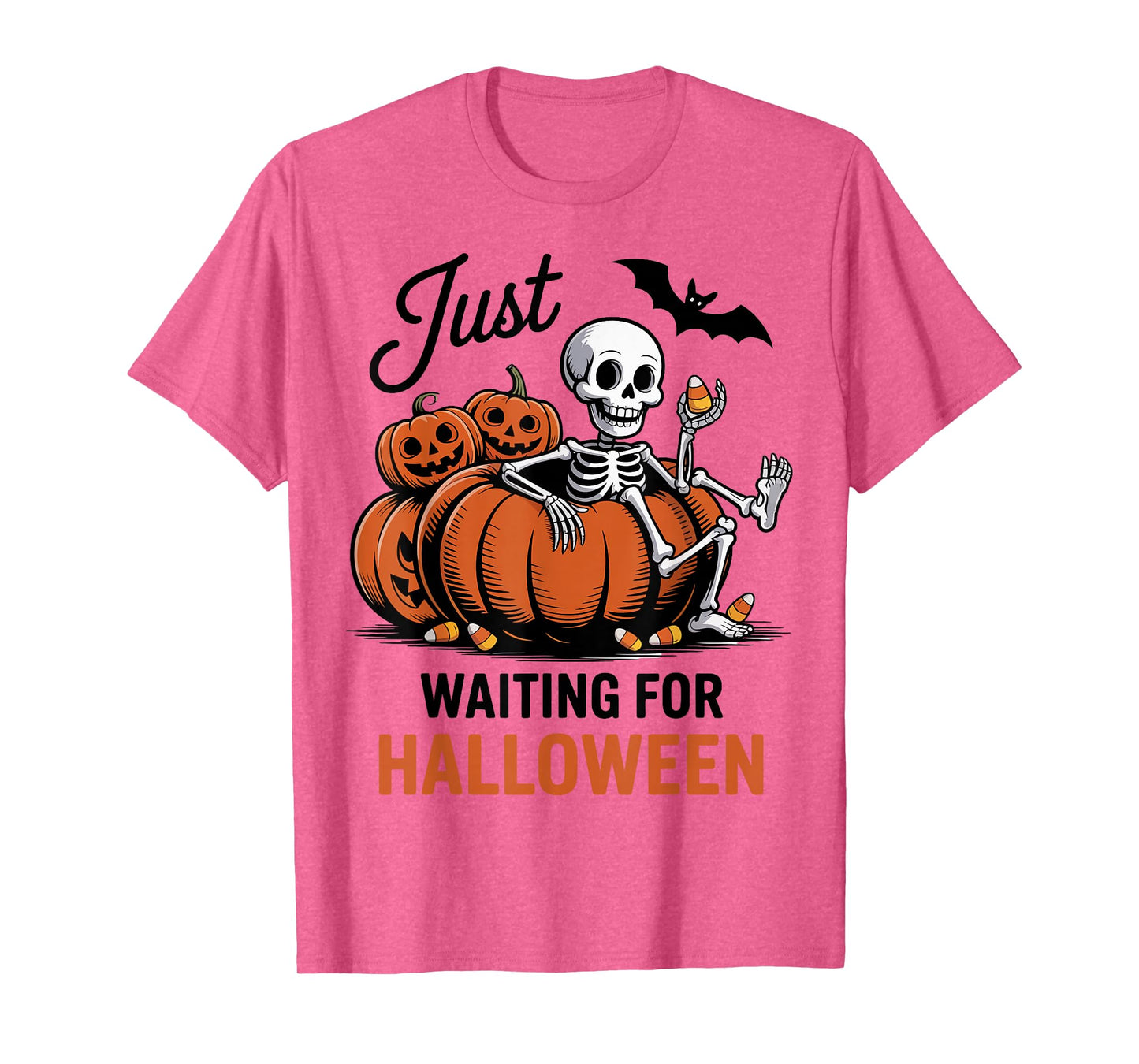 Just Waiting for Halloween Skeleton Spooky Summerween T-Shirt