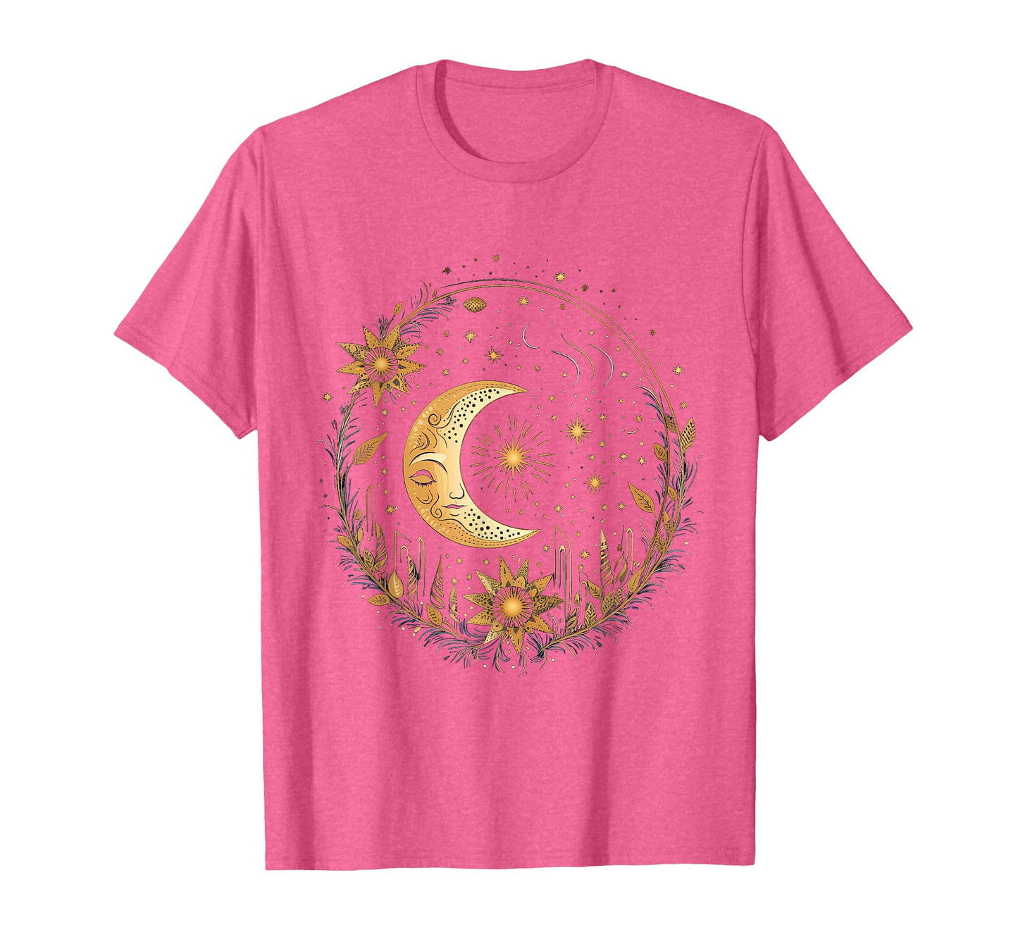 Mystical Sun and Moon with Woman Mystical Flowers Aesthetic T-Shirt