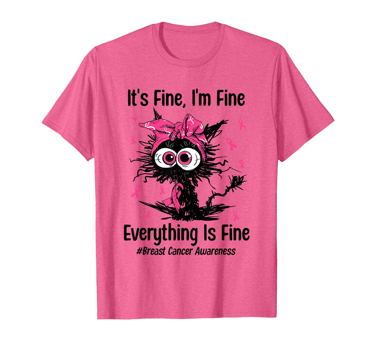 Motivational Cat Kitty Breast Cancer Awareness Pink Ribbon T-Shirt