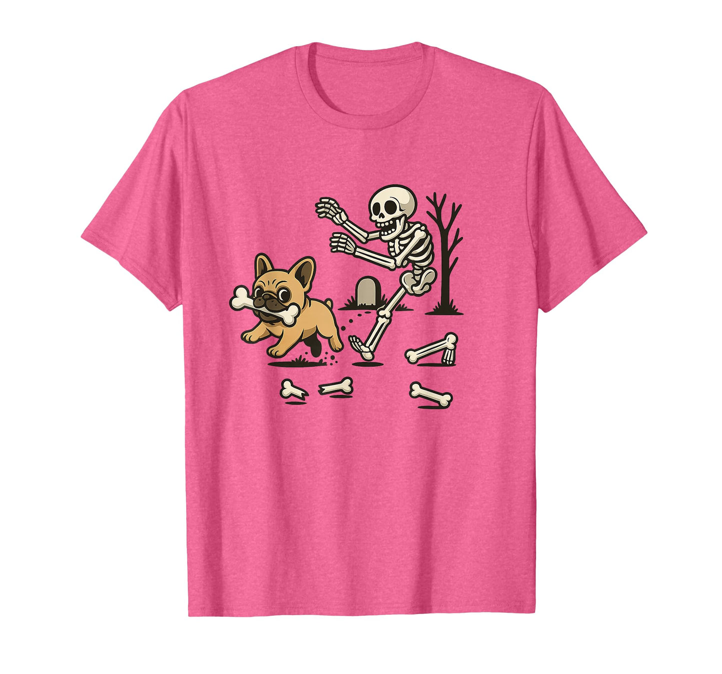 Funny Bulldog Skeleton Halloween Shirt Cartoon Spooky Tee T-Shirt