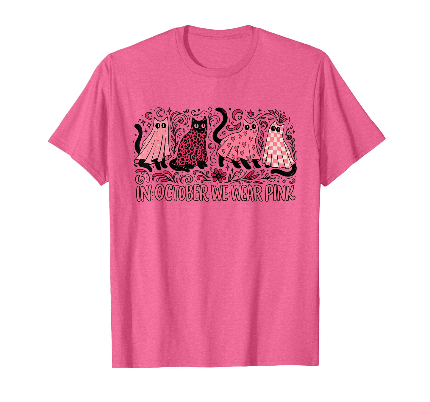 in October We Wear Pink Tee, Breast Cancer Awareness Cat Mom T-Shirt