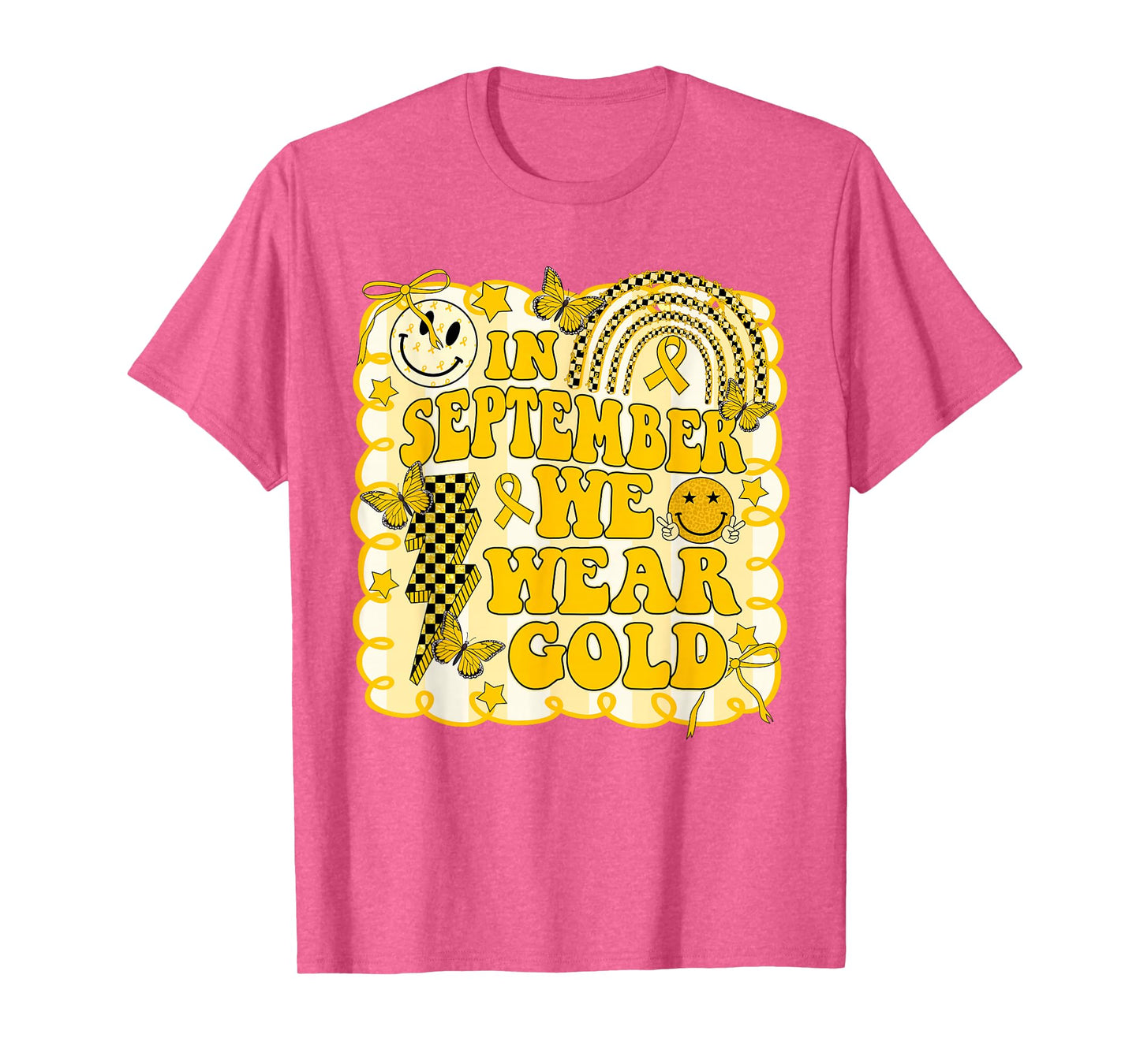 in September We Wear Gold Childhood Cancer Rainbow Butterfly T-Shirt