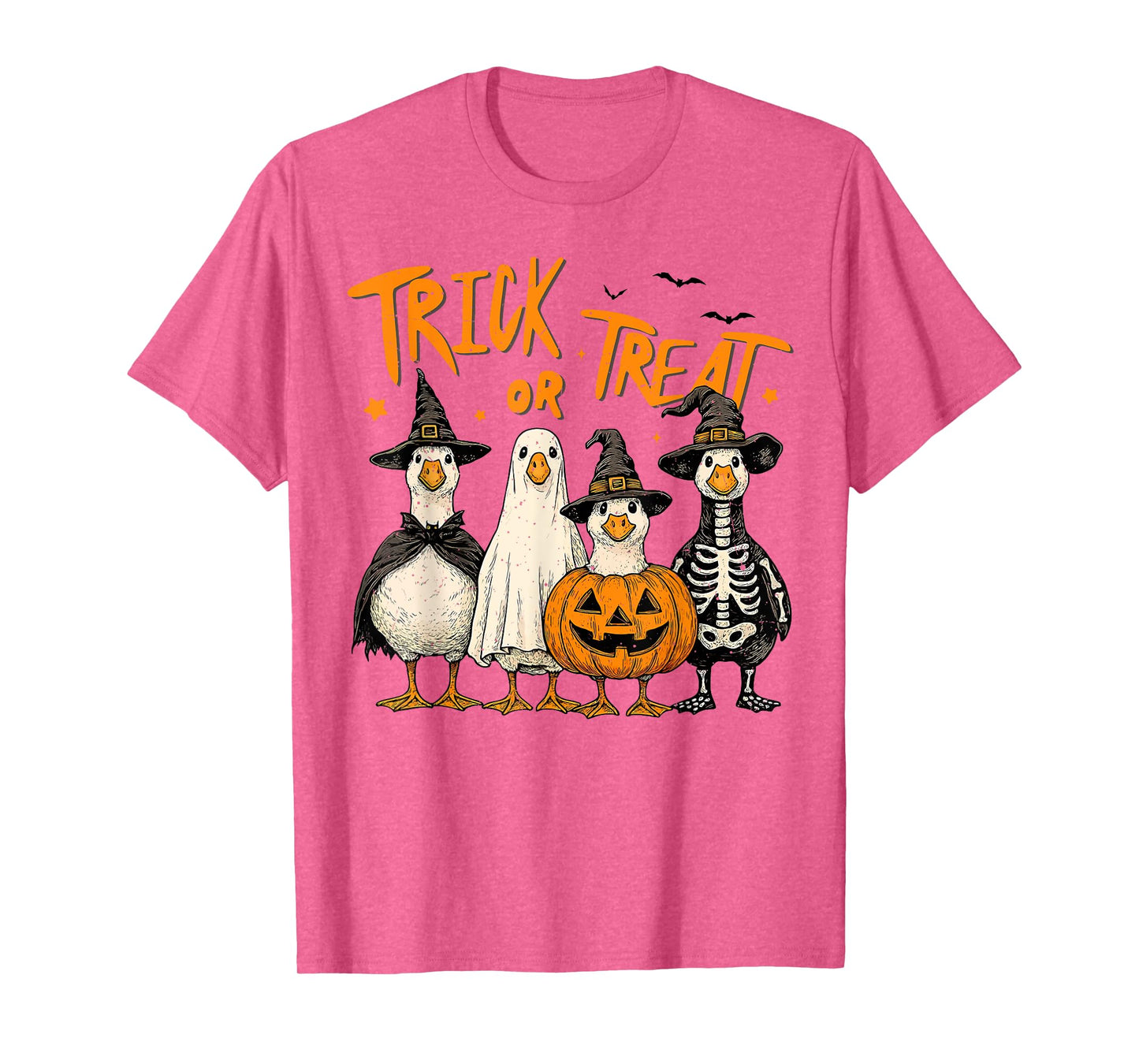 Trick or Treat Funny Halloween Goose Pumpkin Ghost Skeleton T-Shirt