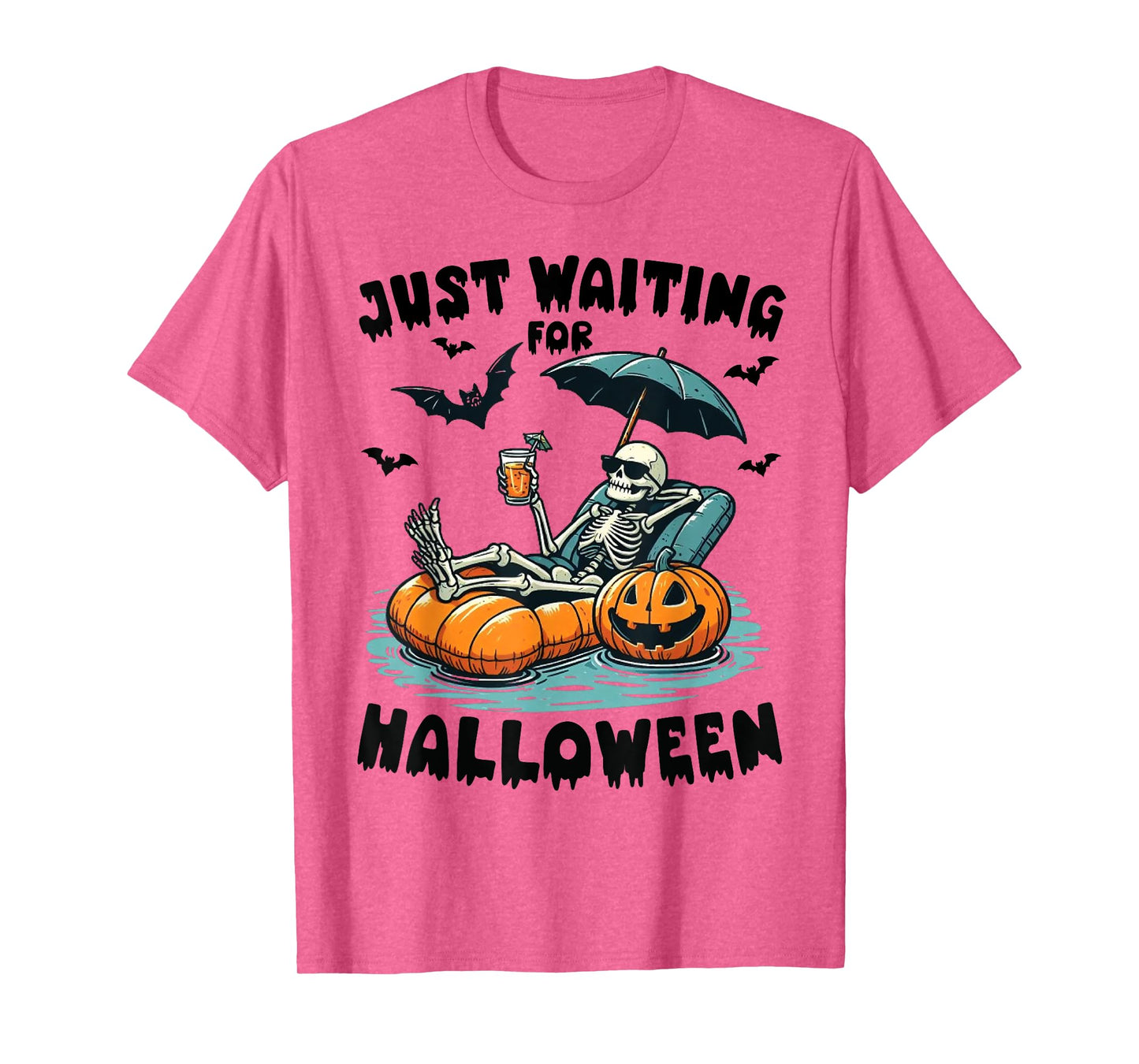 Funny Just Waiting For Halloween Skeleton Spooky Vibe Summer T-Shirt