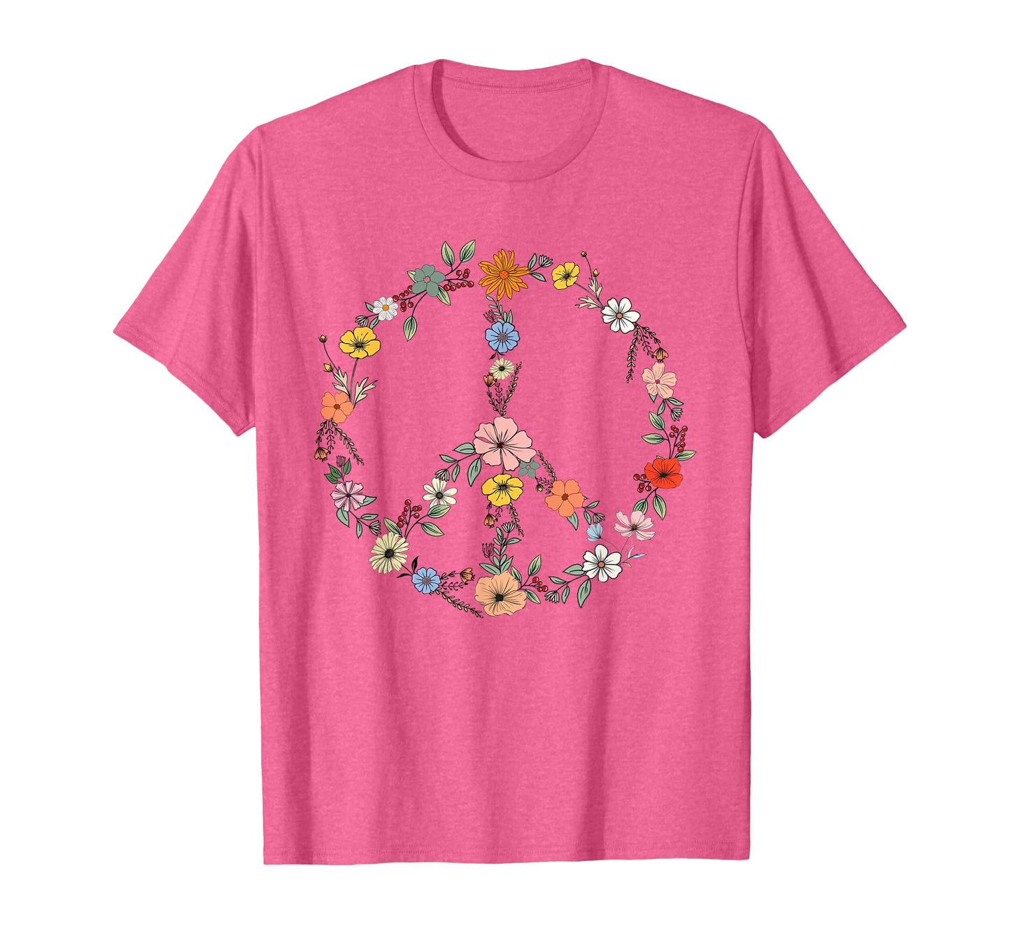 Retro Floral Peace Sign Boho Women Teens Girls Trendy Hippie T-Shirt