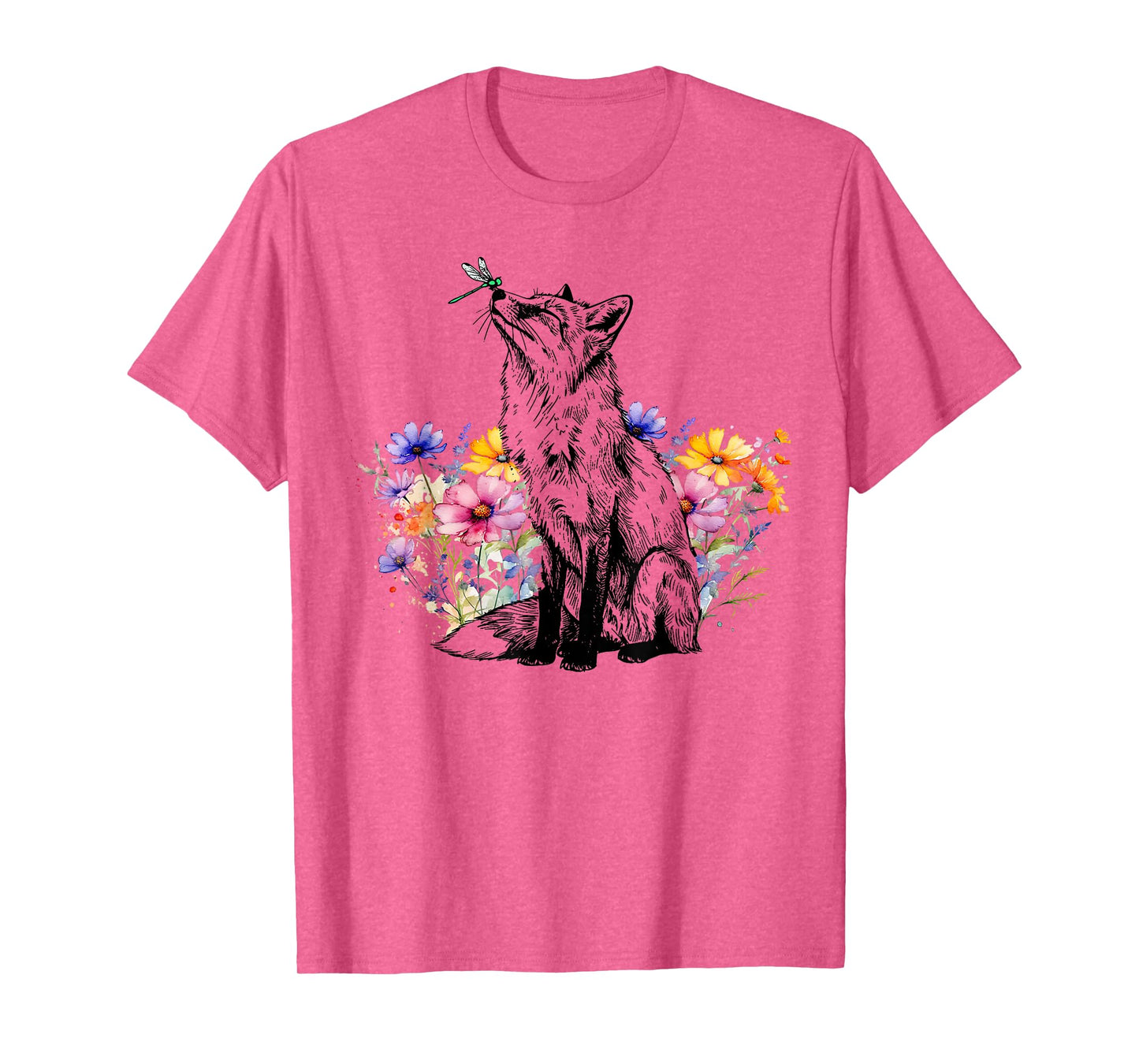 Retro Floral Fox Dragonfly Wildlife Animal Nature Lover T-Shirt