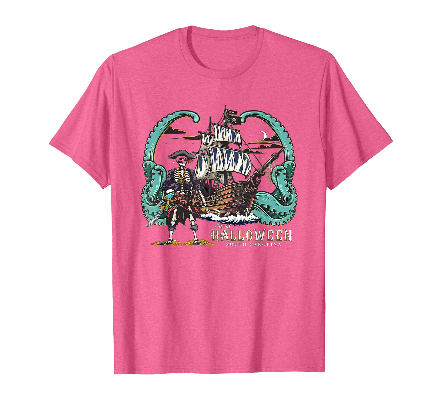 Pirate Ship Skeleton Halloween T-Shirt