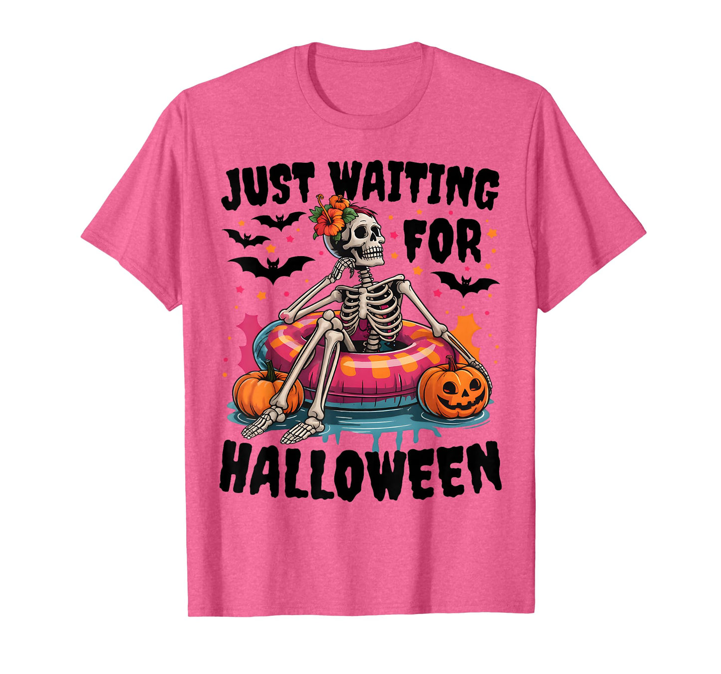 Spooky Summer Skeleton Just Waiting for Halloween Pumpkin T-Shirt