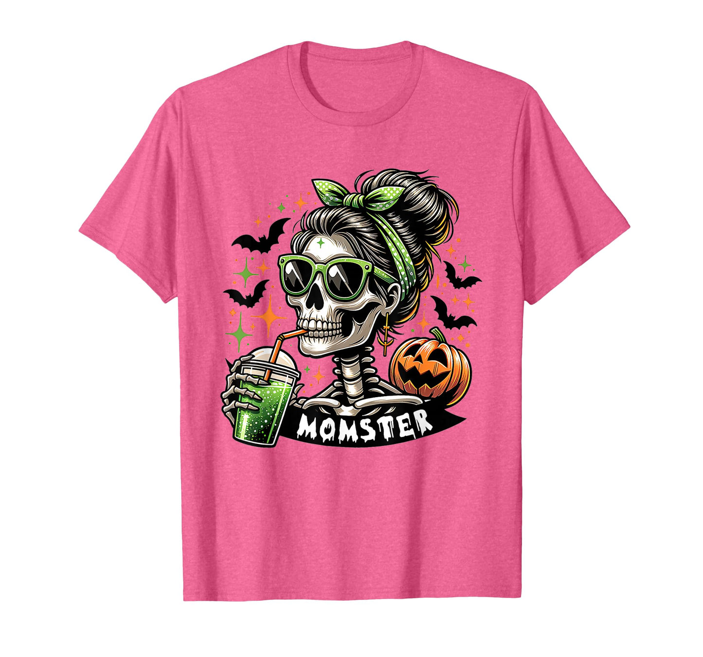 Momster Halloween Costume Skeleton Messy Bun Mother Coffee T-Shirt