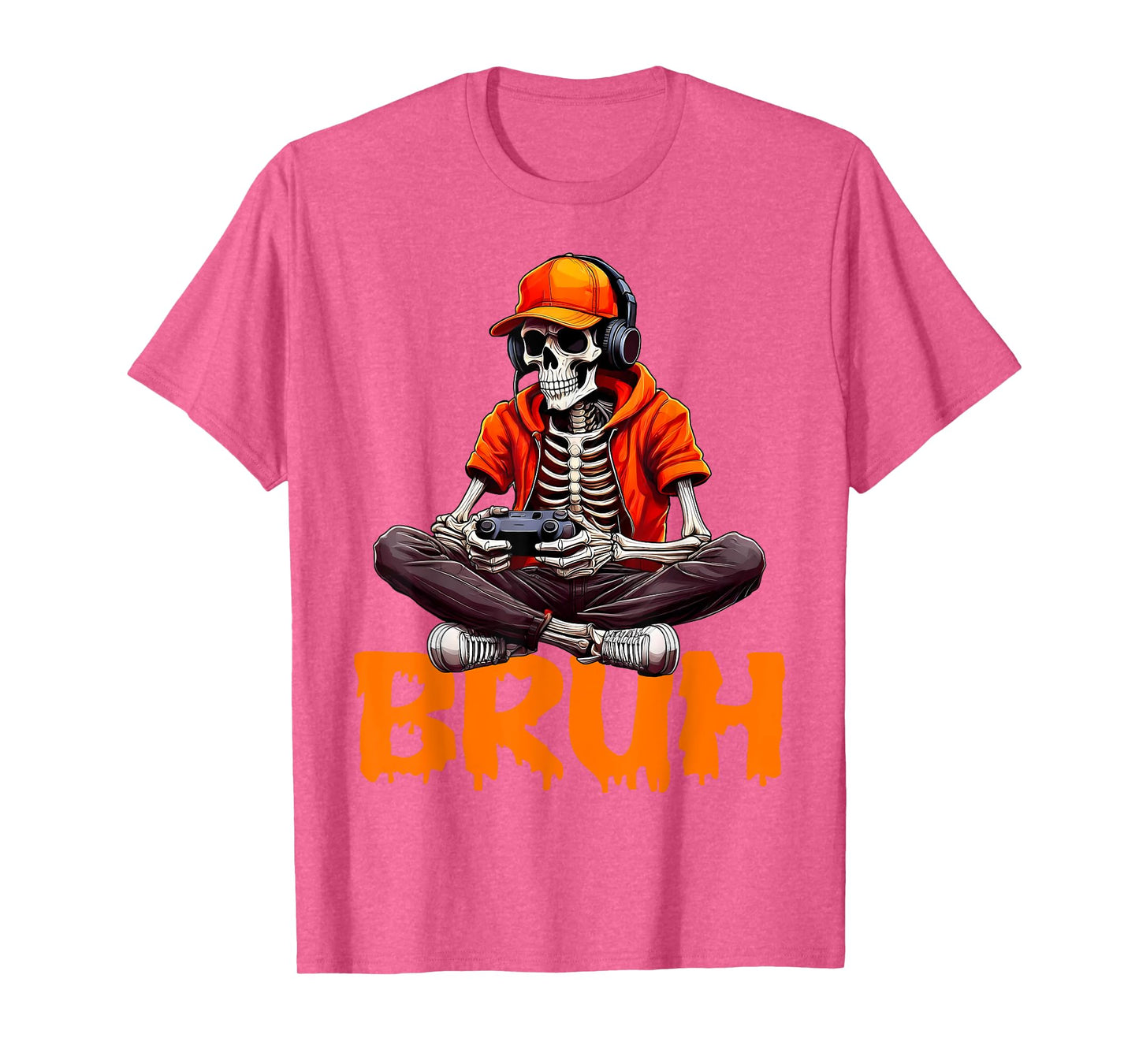 Bruh Halloween Boys Kids Gamer Mens Skeleton Video Gaming T-Shirt