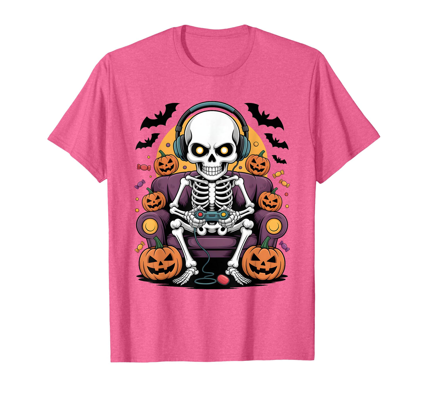 Skeleton Gamer Headphone Funny Halloween Gaming Boys Kids T-Shirt