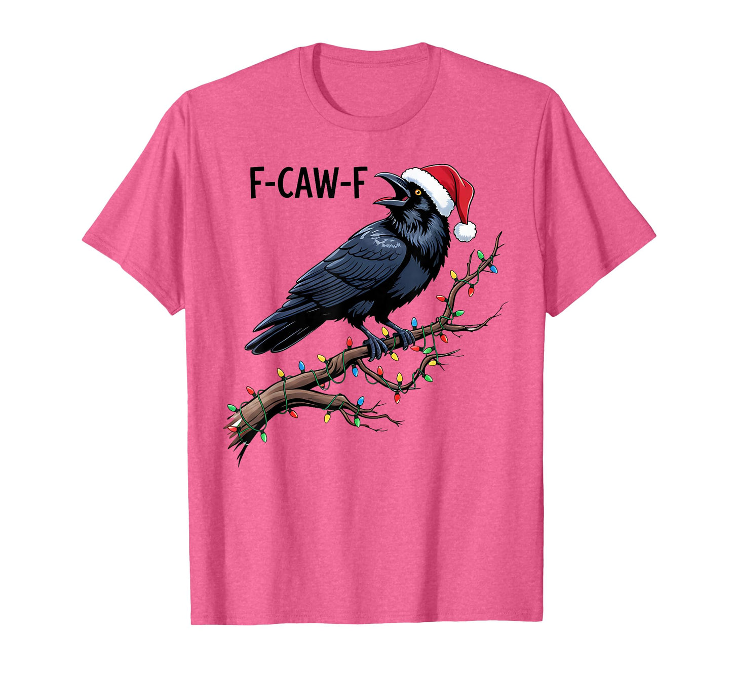Black Crow F-Caw-F Funny Retro Christmas Lights Santa hat T-Shirt