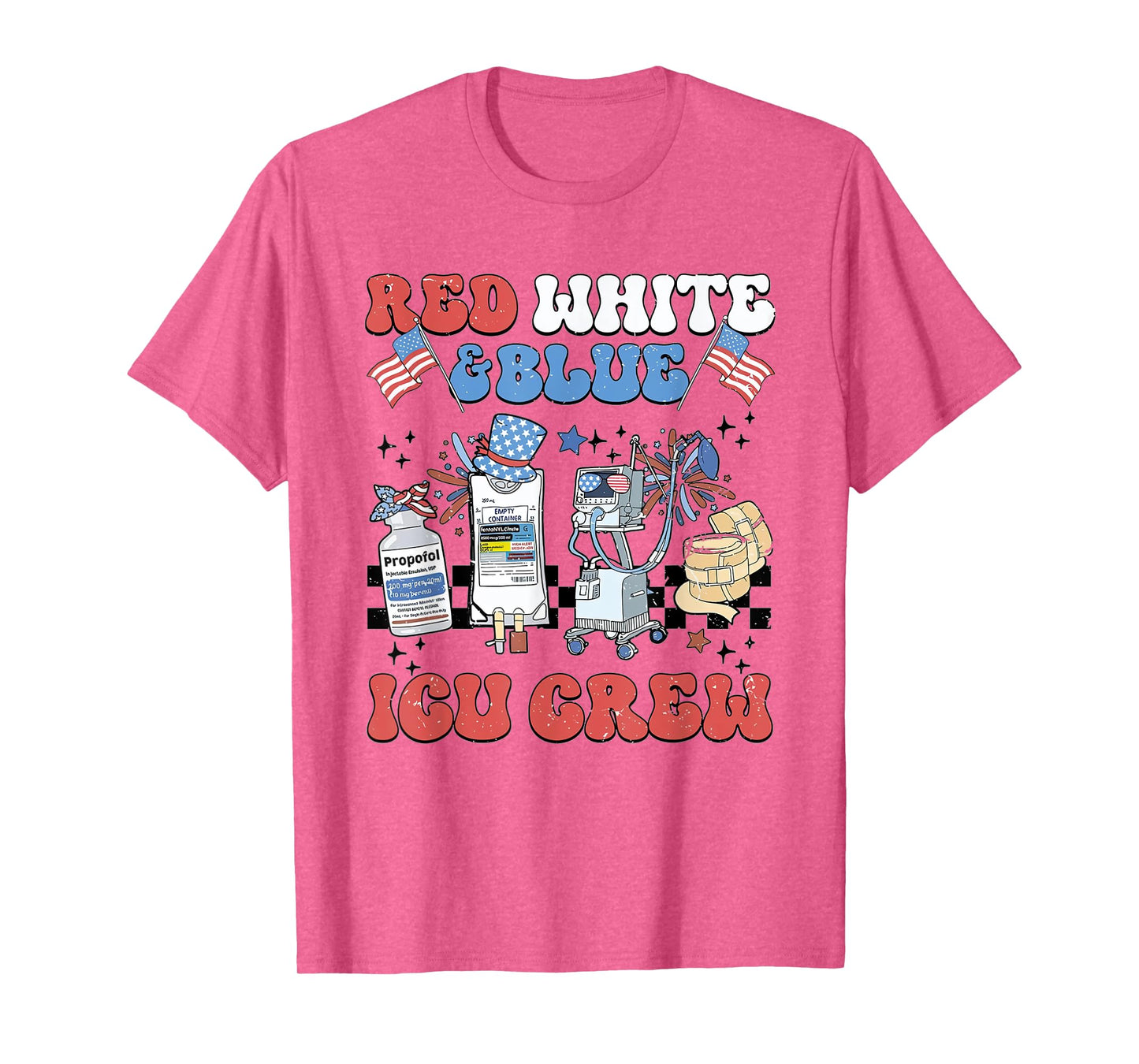 Women ICU Nurse 4th of July Retro Red White Blue ICU Crew T-Shirt