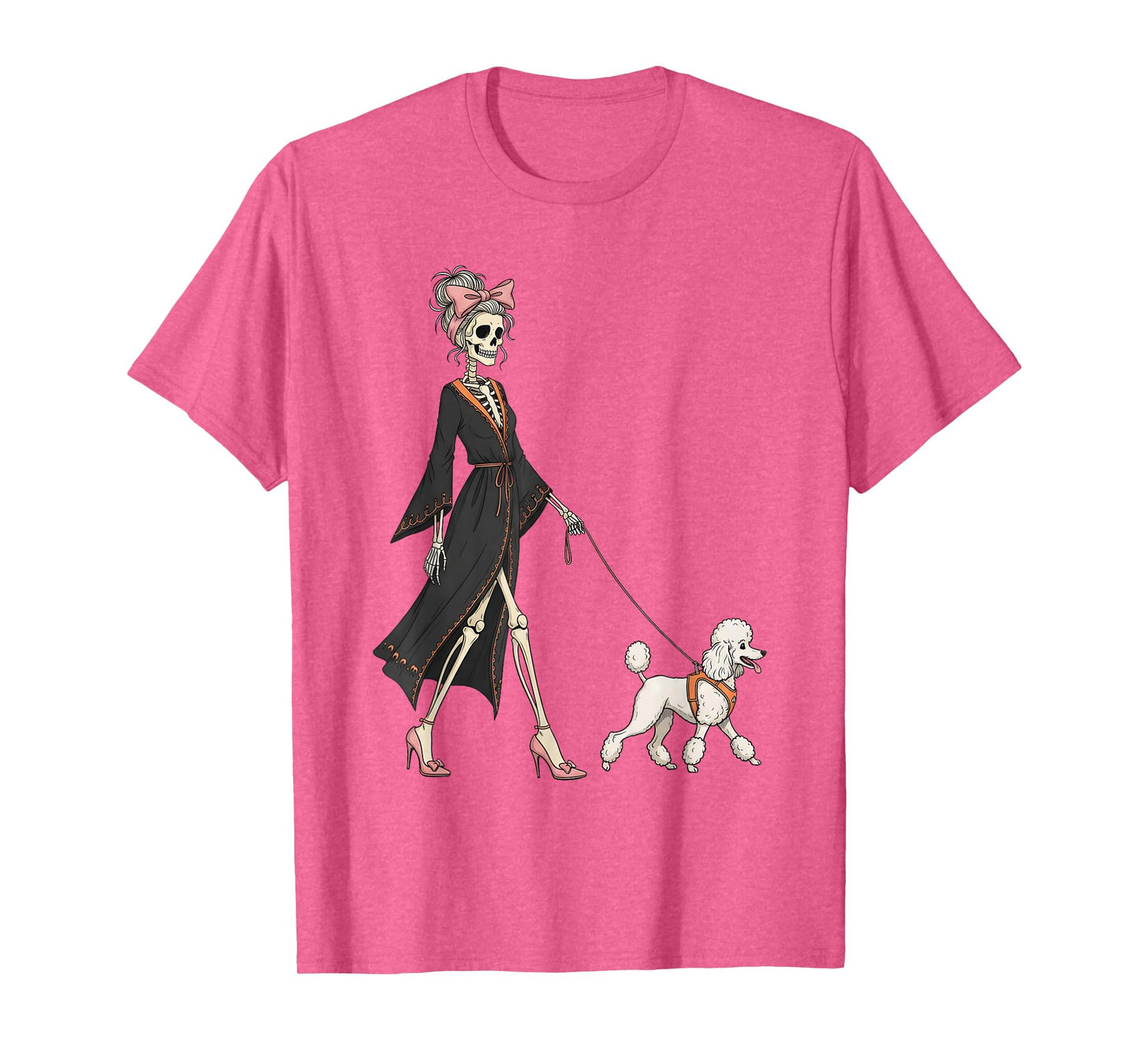 Skeleton Poodle Dog Walking Halloween Women T-Shirt