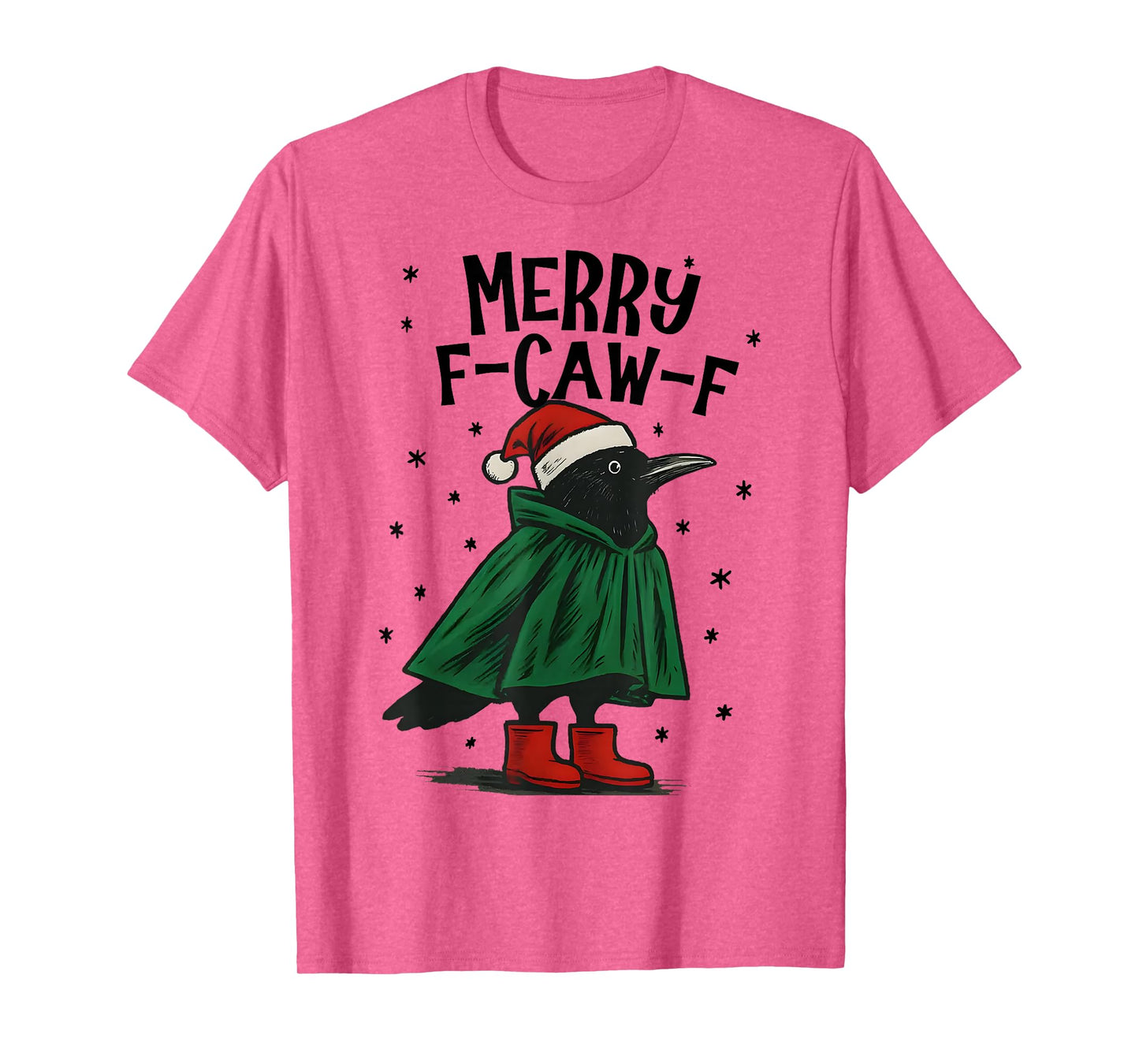 Black Crow F-Caw-F Funny Retro Christmas Lights Santa hat T-Shirt