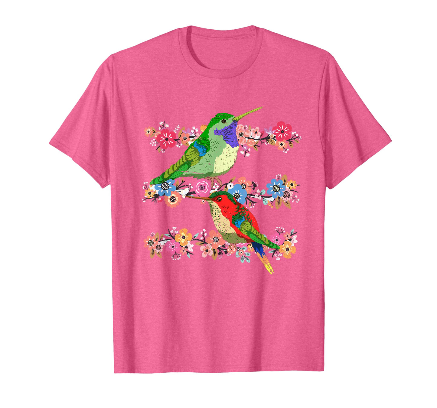 Animal Lover Flowers Pretty Bird Floral Vintage Hummingbird T-Shirt
