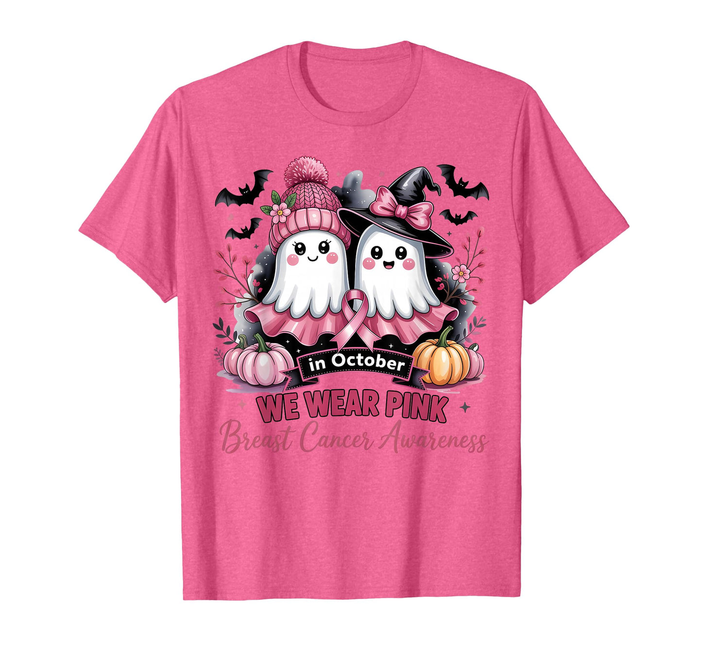 in October We Wear Pink Shirt Ghost Breast Cancer Awareness T-Shirt