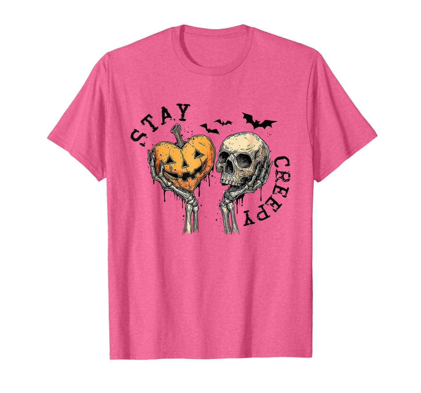 Funny Horror Stay Creepy Skeleton Hearts Pumpkin Halloween T-Shirt