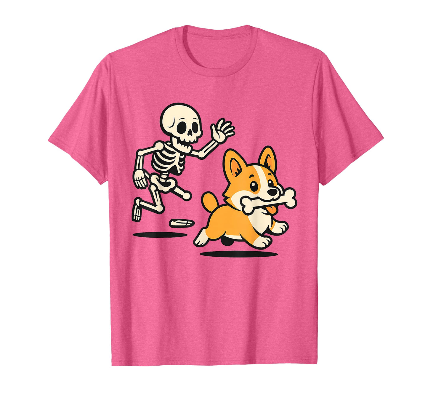 Funny Skeleton Chasing Corgi, Halloween Spooky Season Tees T-Shirt