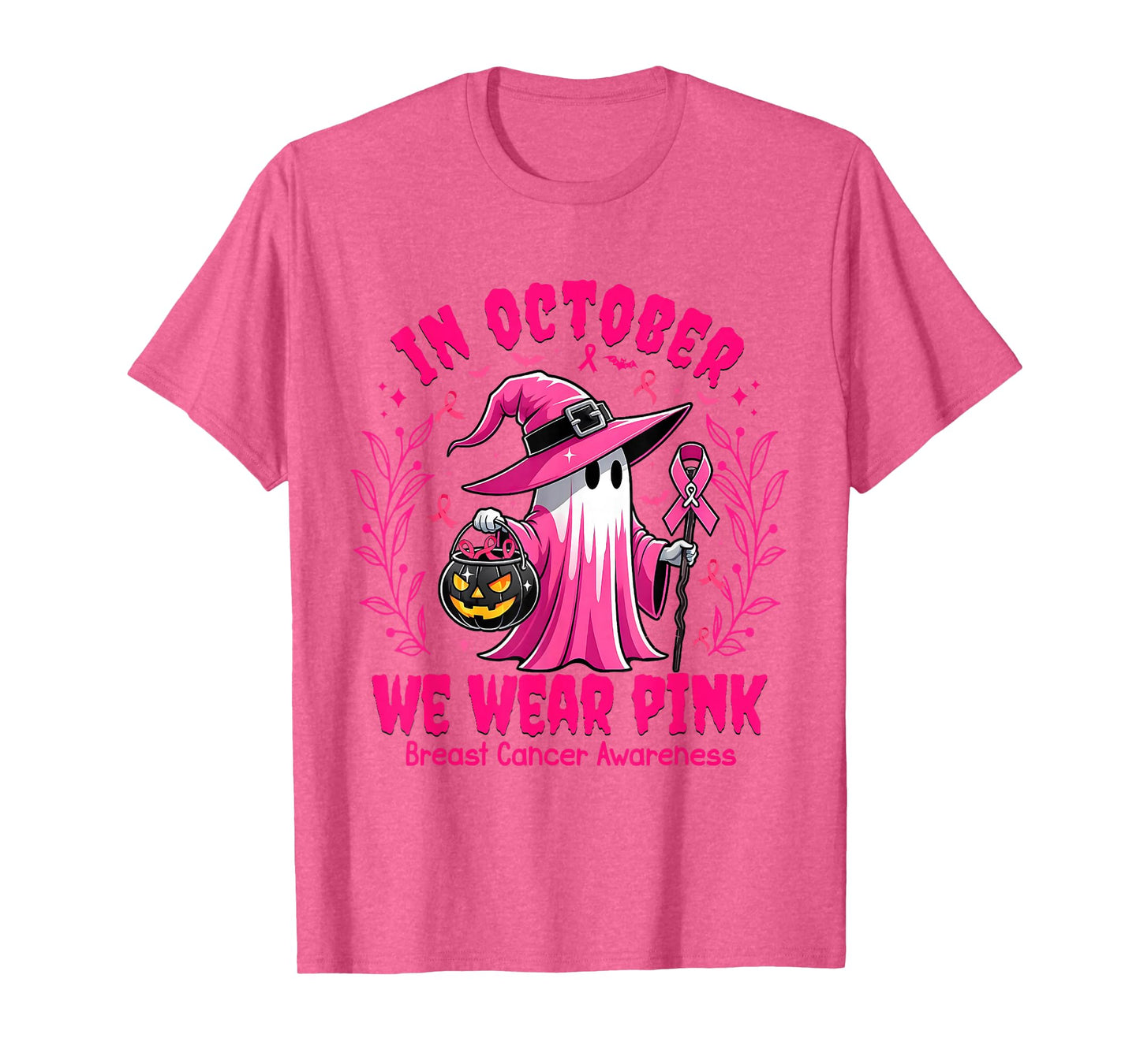 in October We Wear Pink Shirt Ghost Breast Cancer Halloween T-Shirt