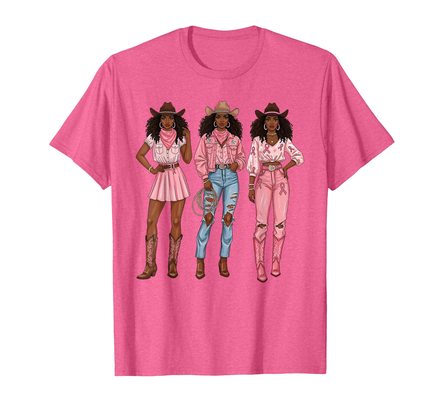 Black Cowgirl Breast Cancer Awareness Pink Ribbon Western T-Shirt