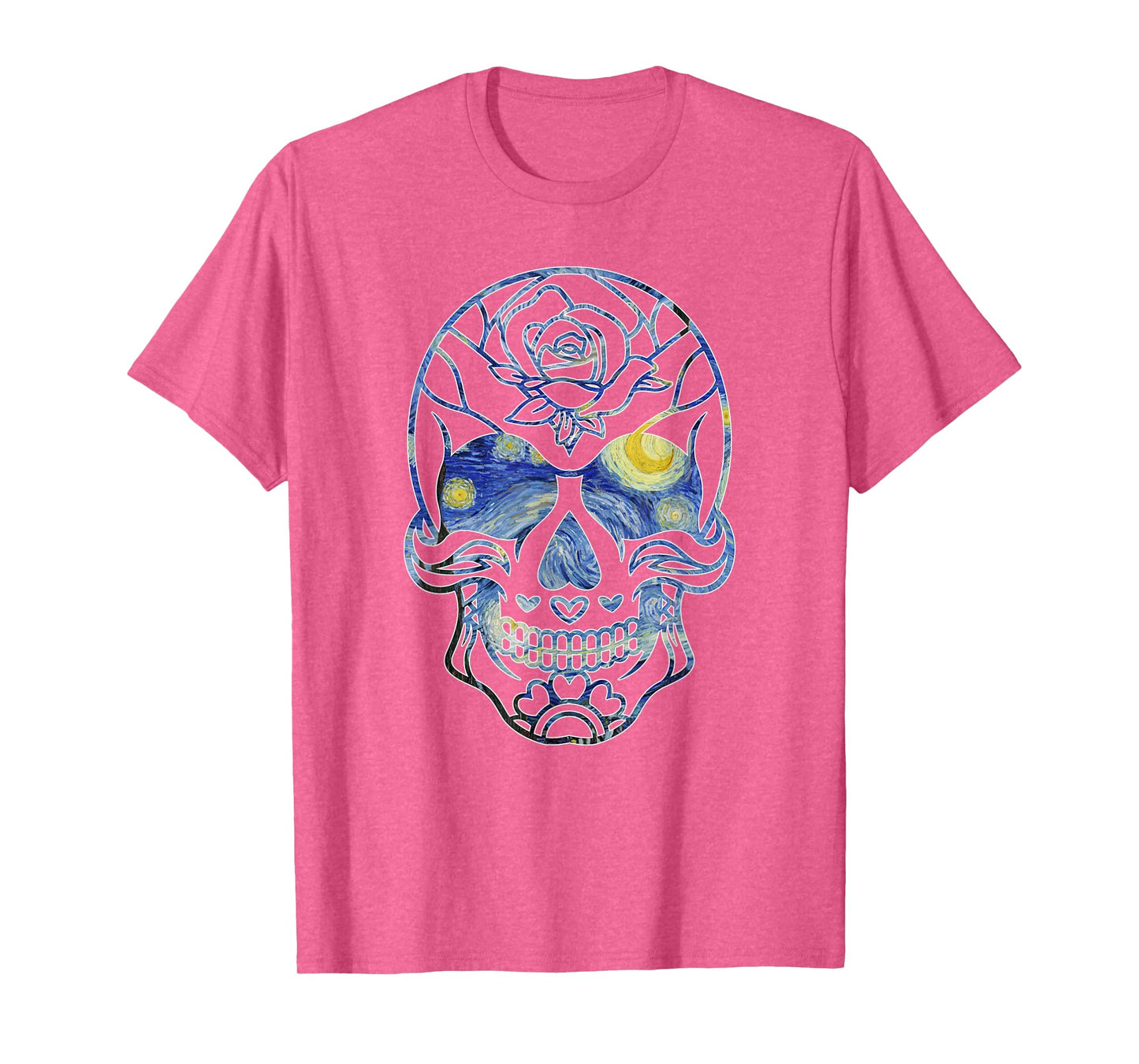 Van Gogh Starry Night Sugar Skull Day of the Dead Art T-Shirt