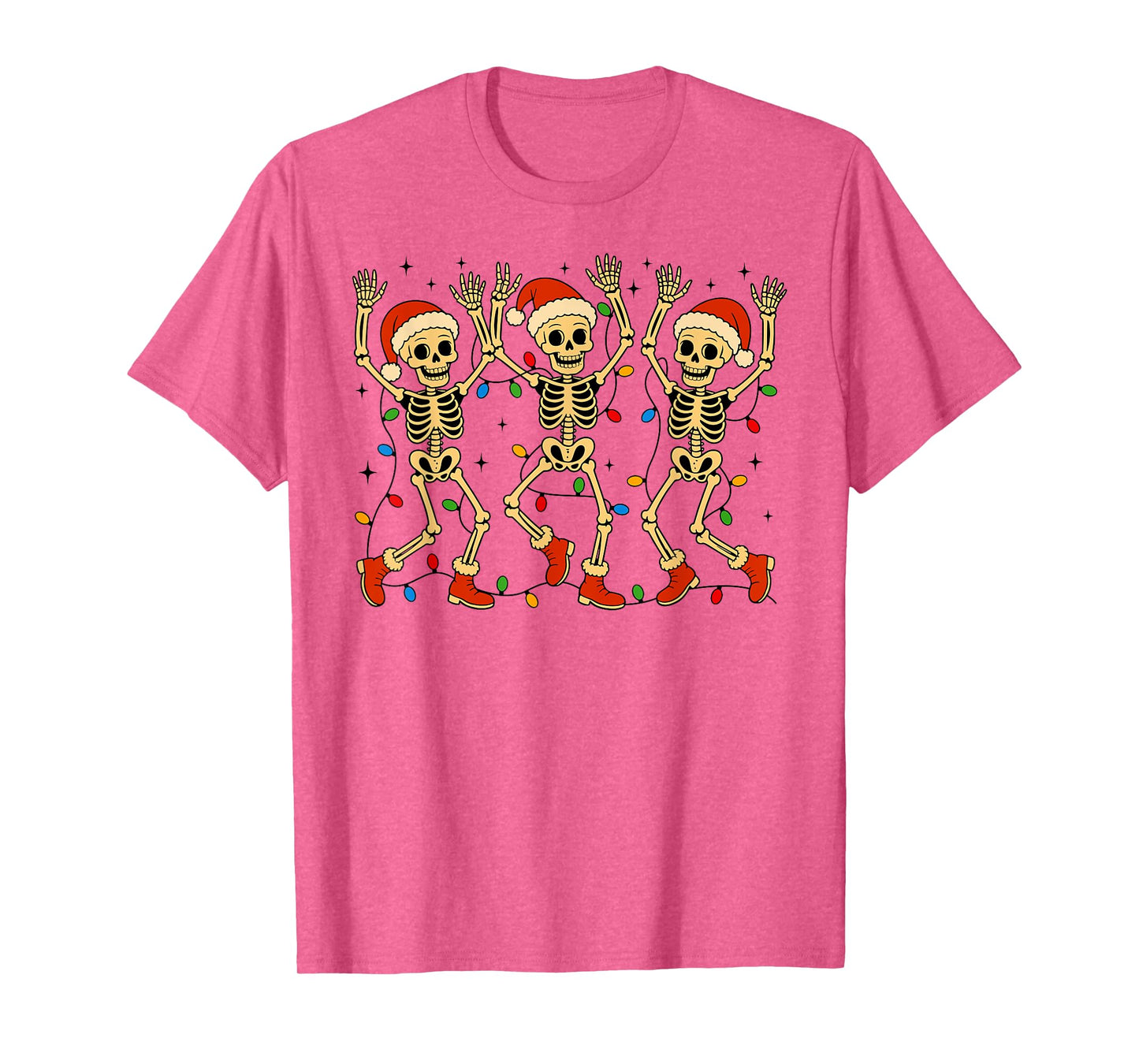 Funny Christmas Dancing Skeletons with Santa Hat Xmas Lights T-Shirt
