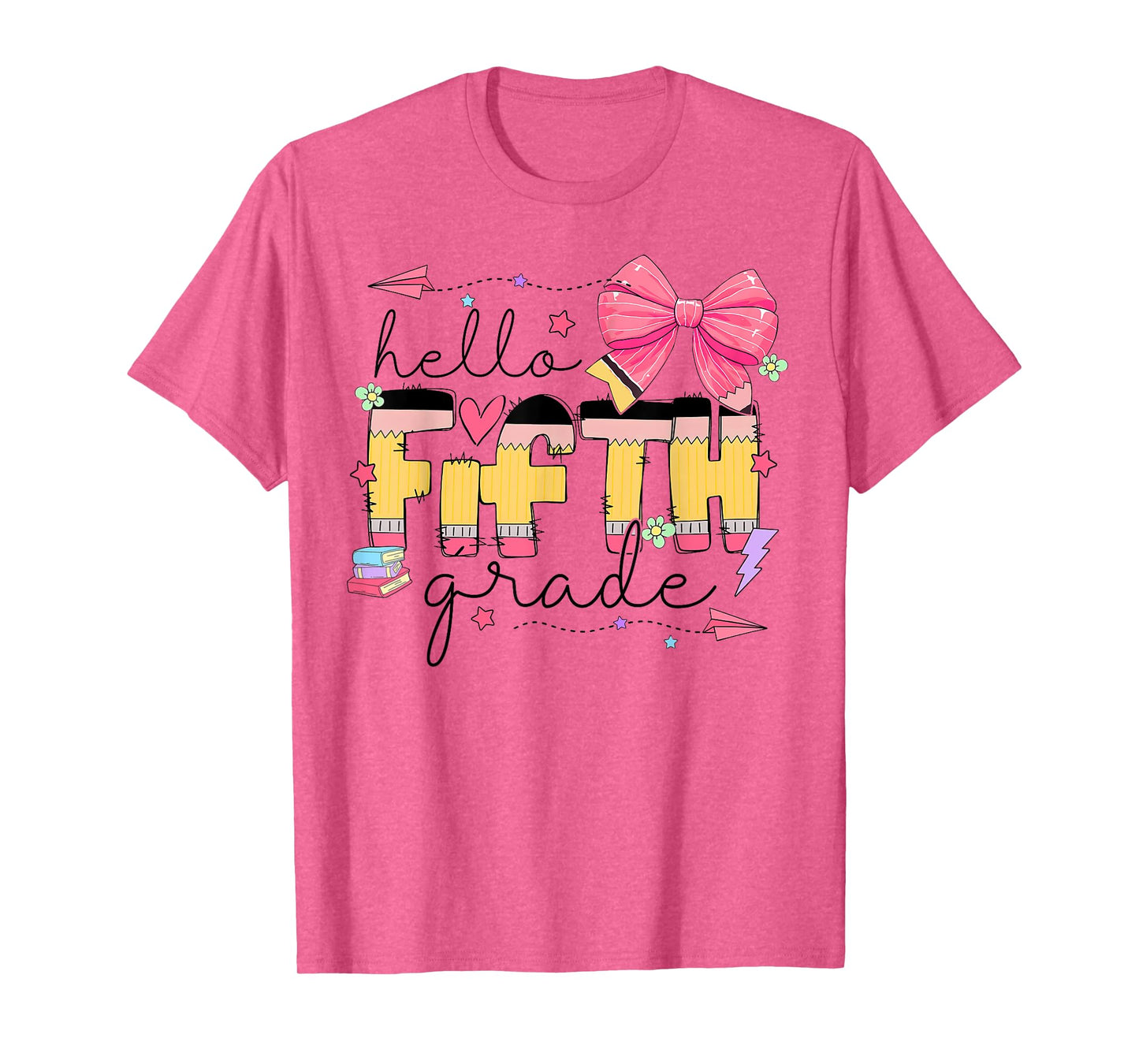 Back To School Hello Fifth Grade Teacher Coquette Pencil Bow T-Shirt
