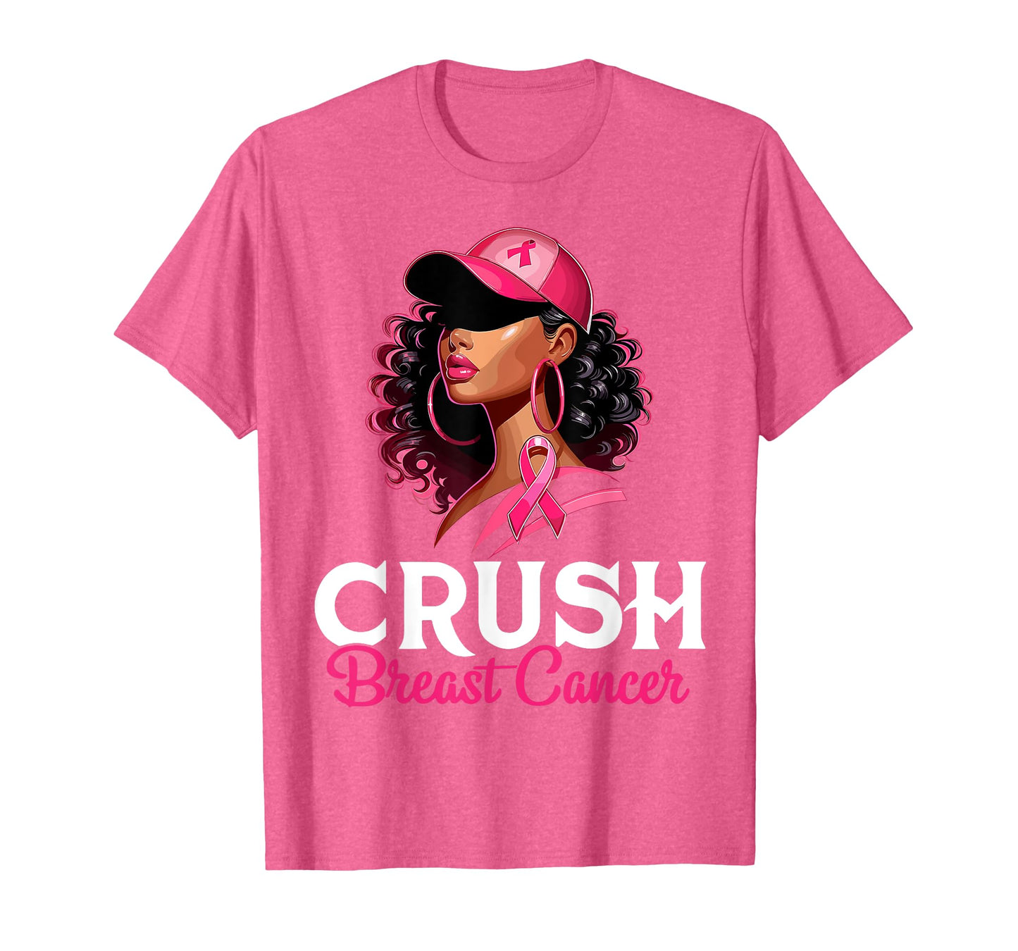 Crush Breast Cancer Awareness Black Afro Woman Pink Ribbon T-Shirt