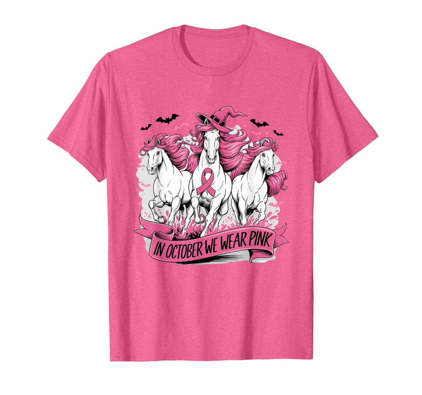 in October We Wear Pink Breast Cancer Awareness Horse Lovers T-Shirt