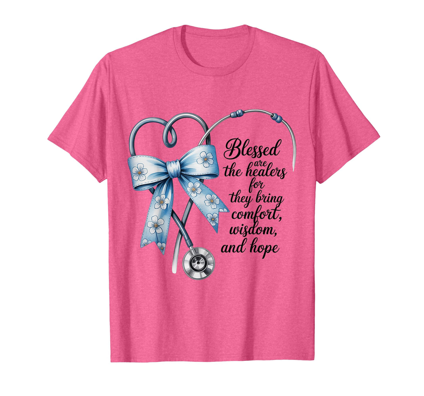 Blessed Healers Stethoscope Bow Floral Nurse Appreciation T-Shirt