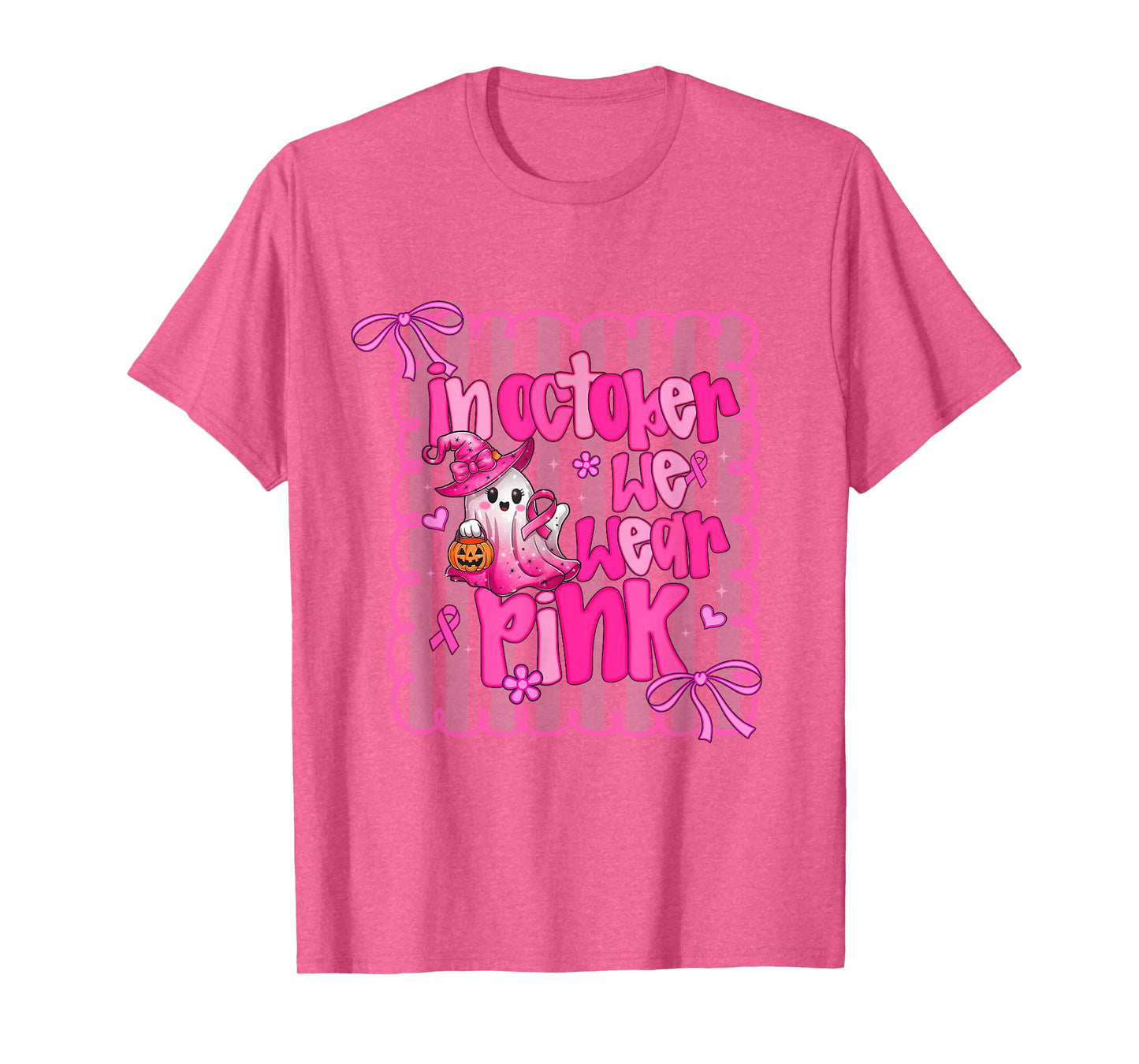 In October We Wear Pink Halloween Ghost Breast Cancer Preppy T-Shirt