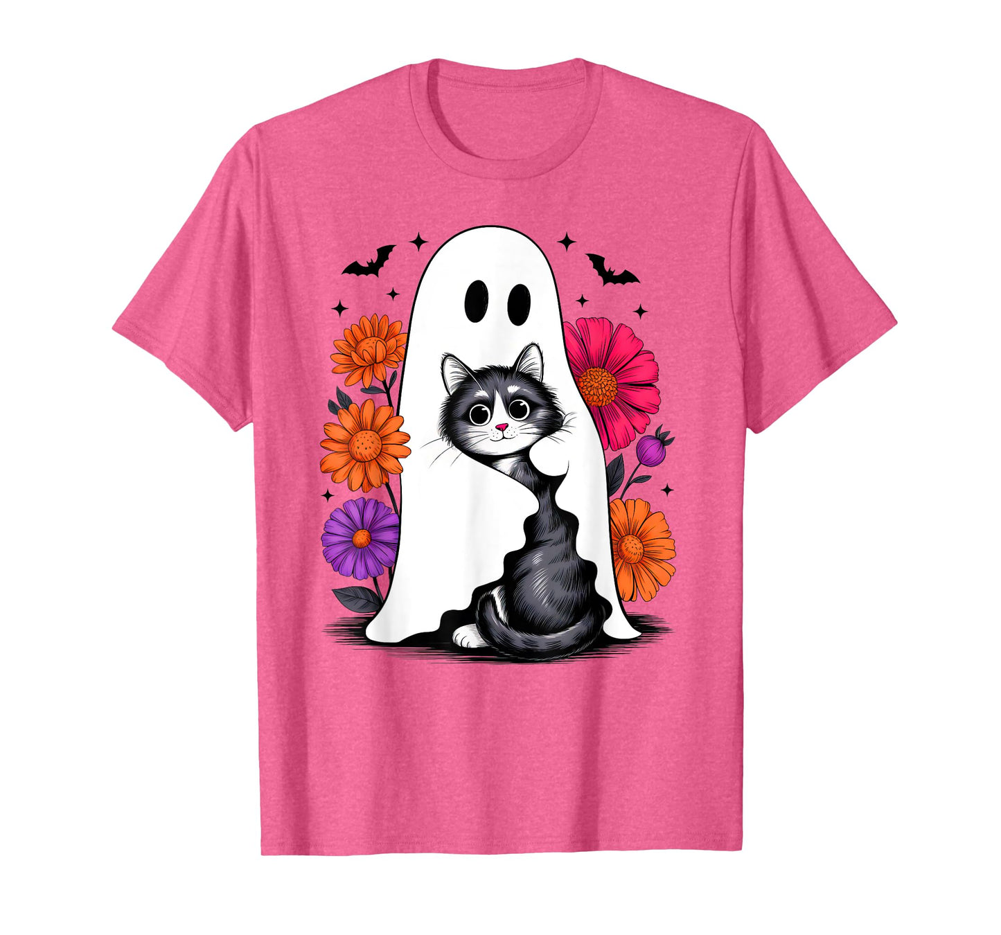 Funny Ghost Holding Black Cat Spooky Halloween Cat Lover T-Shirt