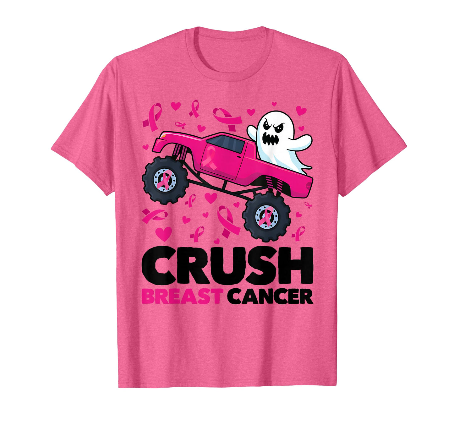 Crush Breast Cancer Awareness Monster Truck Halloween Ghost T-Shirt