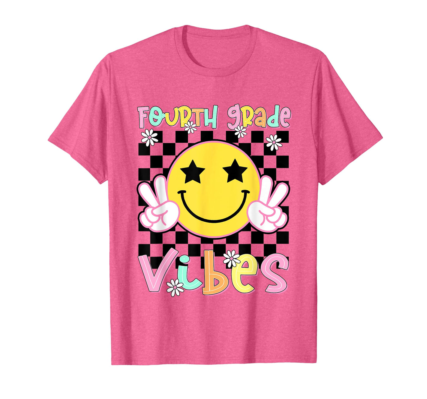 Fourth Grade Vibes Groovy Smile Face Back To School Girl Kid T-Shirt