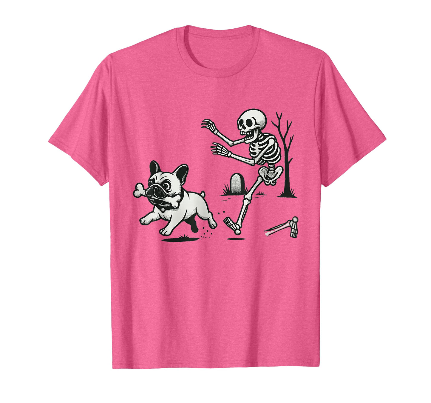 Funny Halloween French Bulldog Skeleton Spooky Season Retro T-Shirt